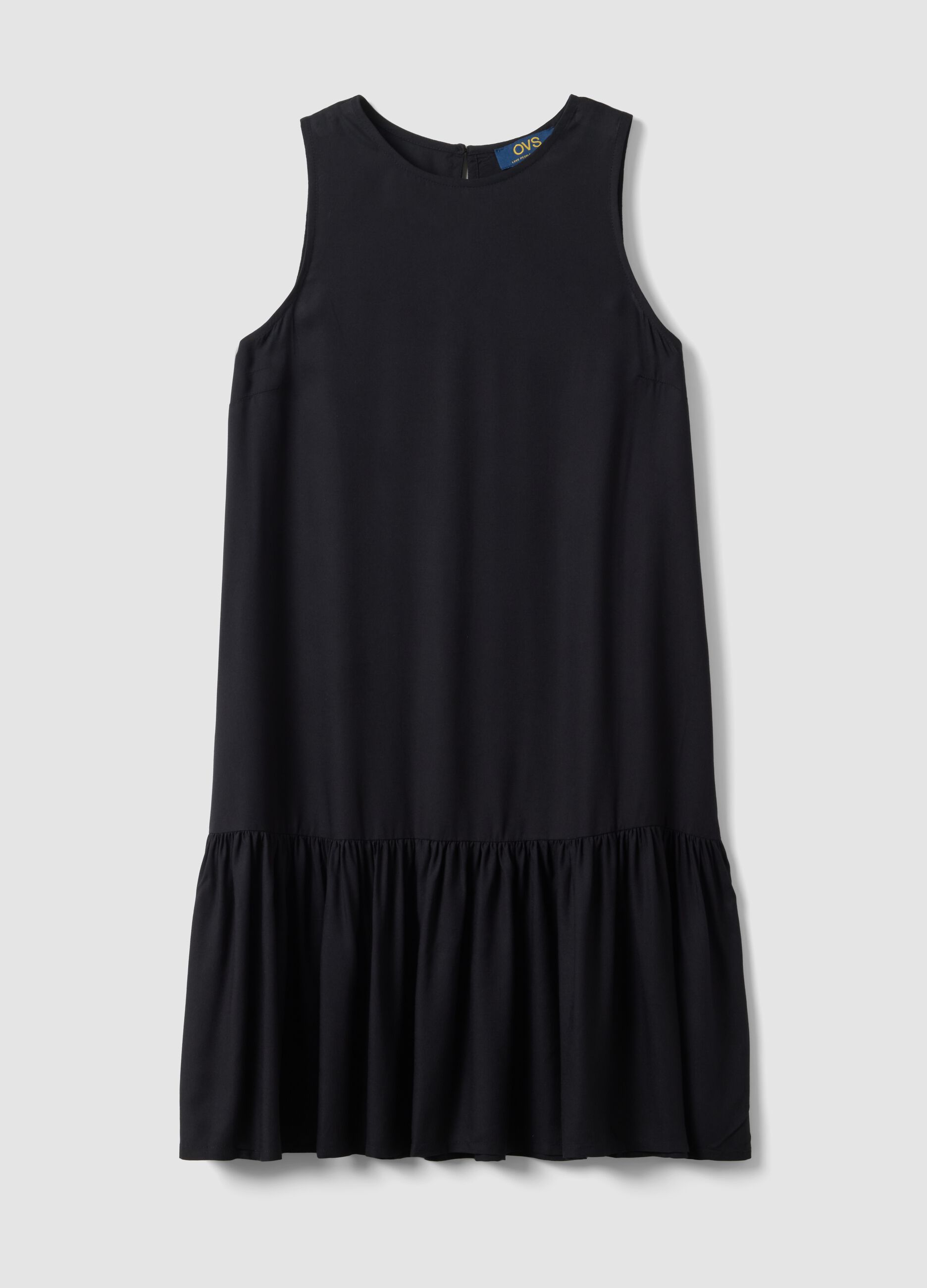 Sleeveless pure viscose black dress, regular fit