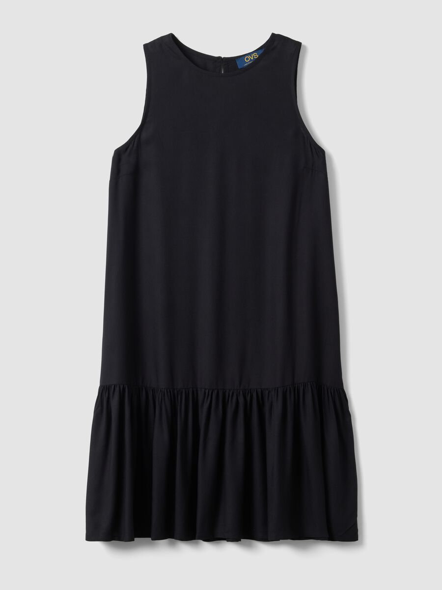 Sleeveless pure viscose black dress, regular fit_4