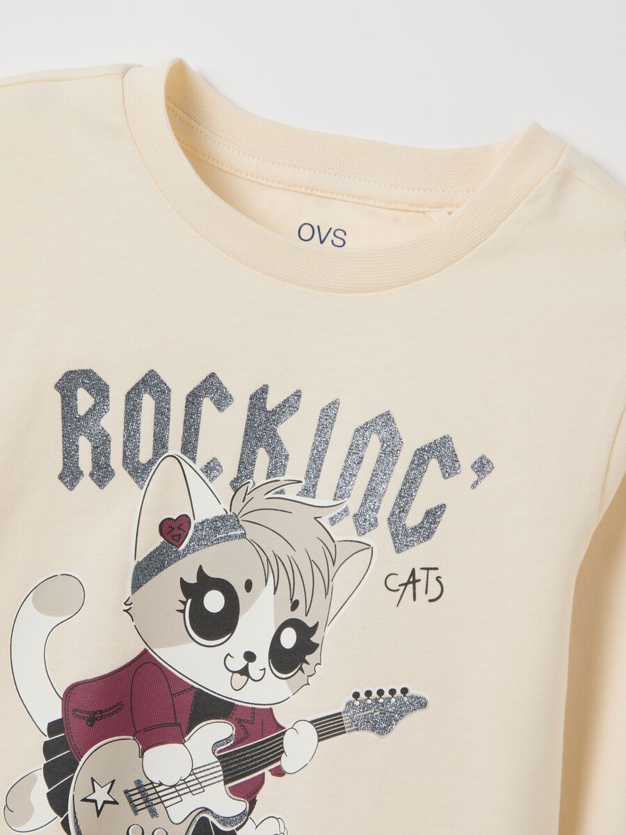 Girls' regular fit beige pure cotton t-shirt with print_2