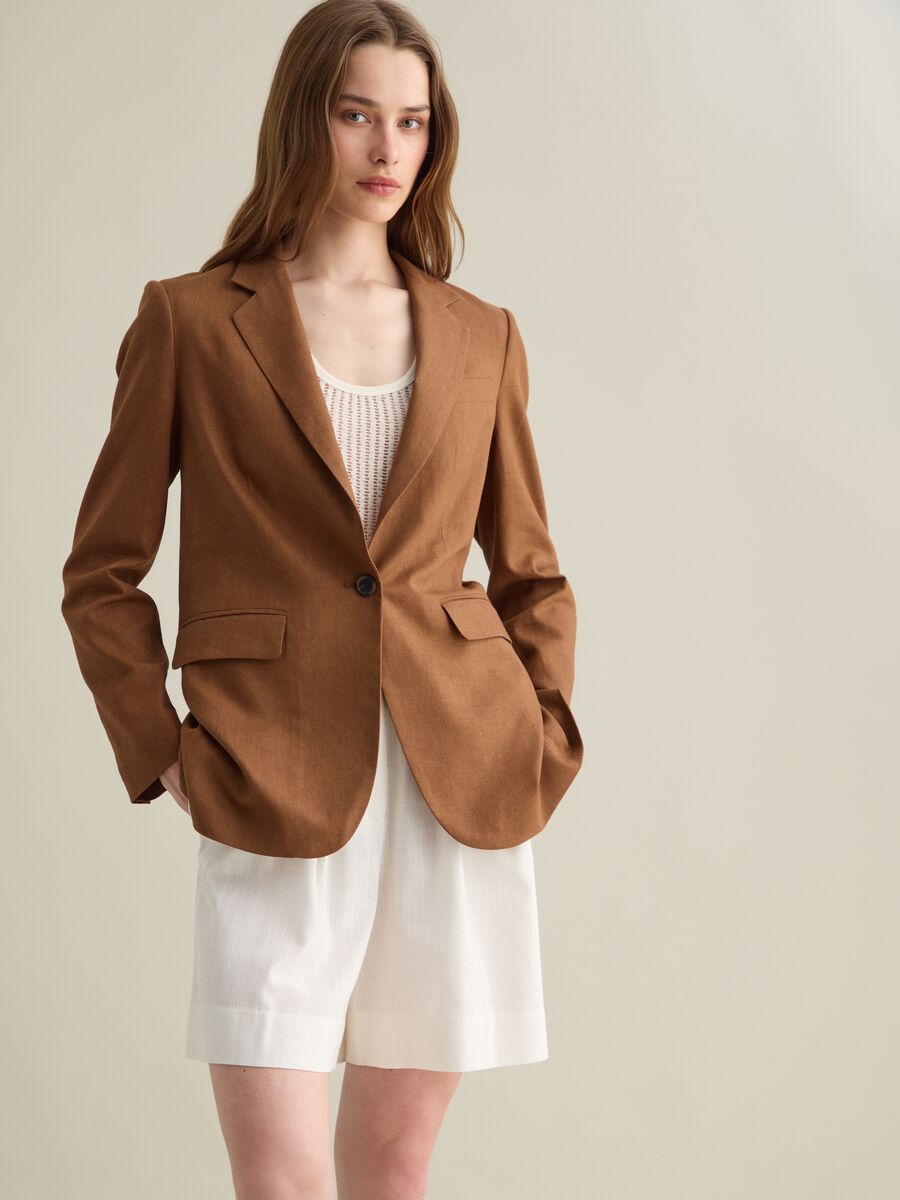 Brown mixed fabric blazer_2