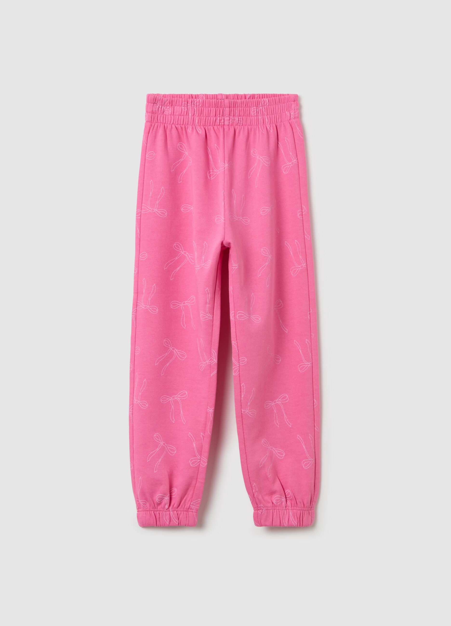 Cotton joggers with elasticated trims and print