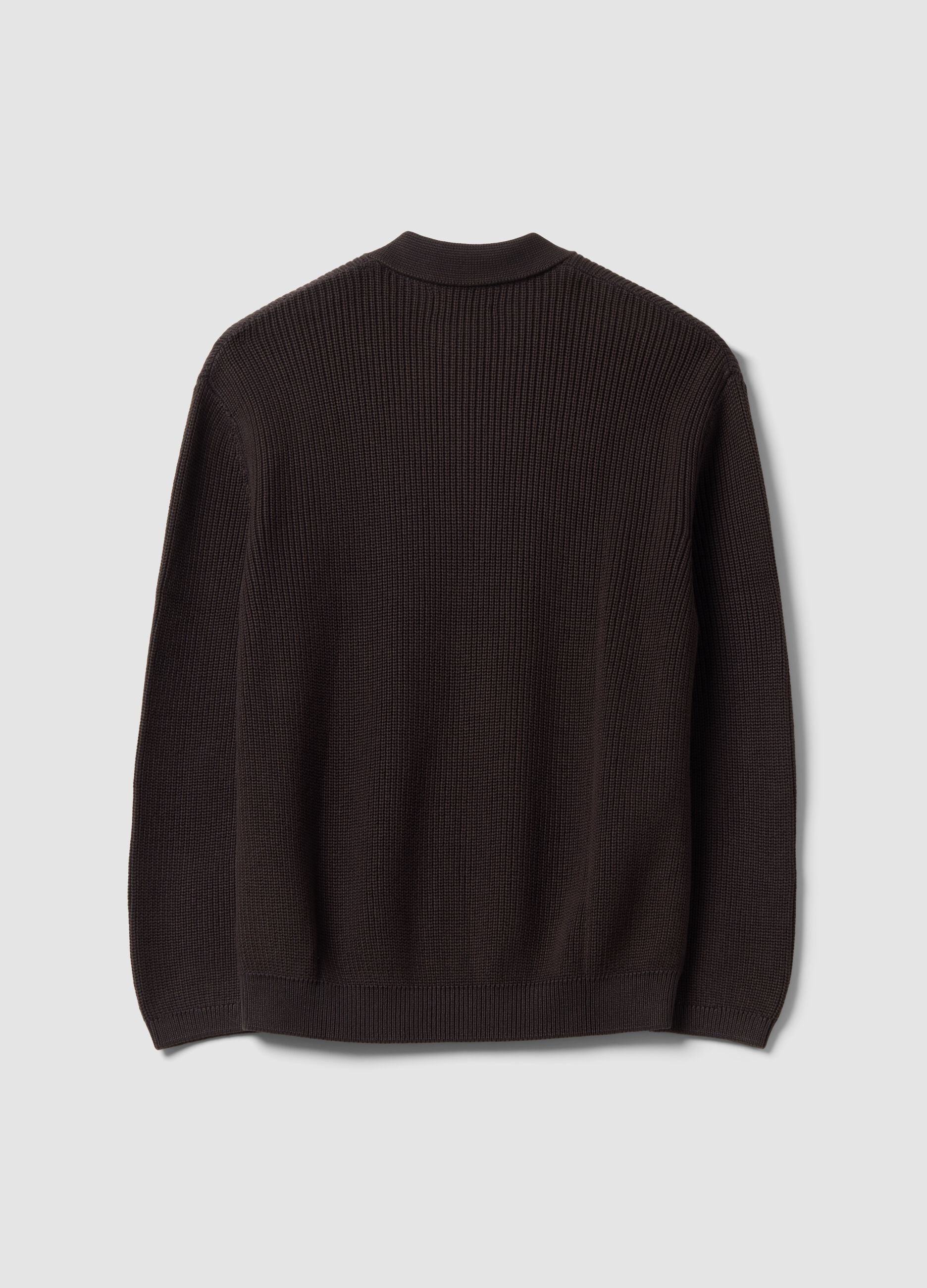 Brown pure cotton over-fit polo-collar knit