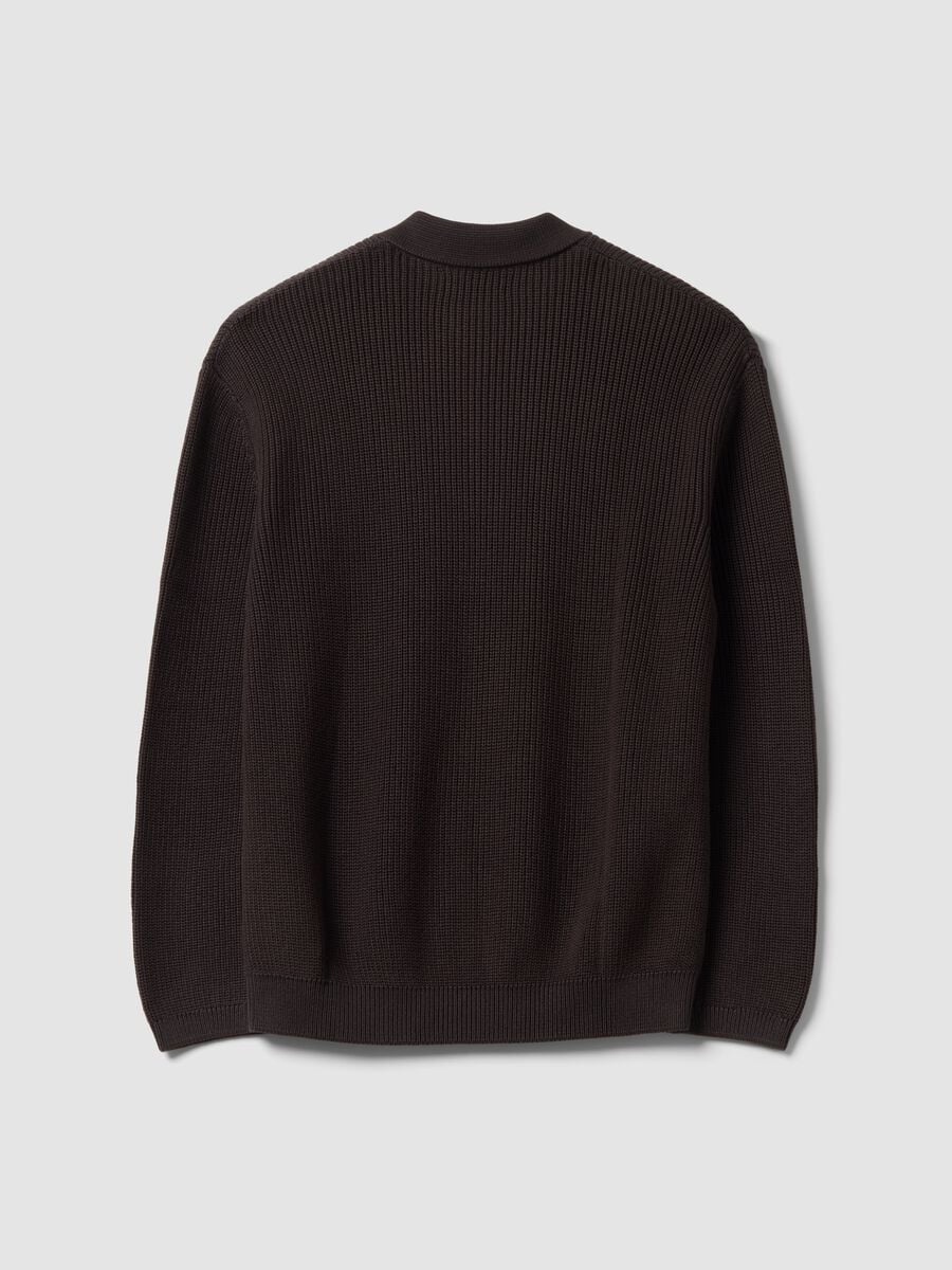 Maglia marrone in puro cotone con colletto polo over fit_6
