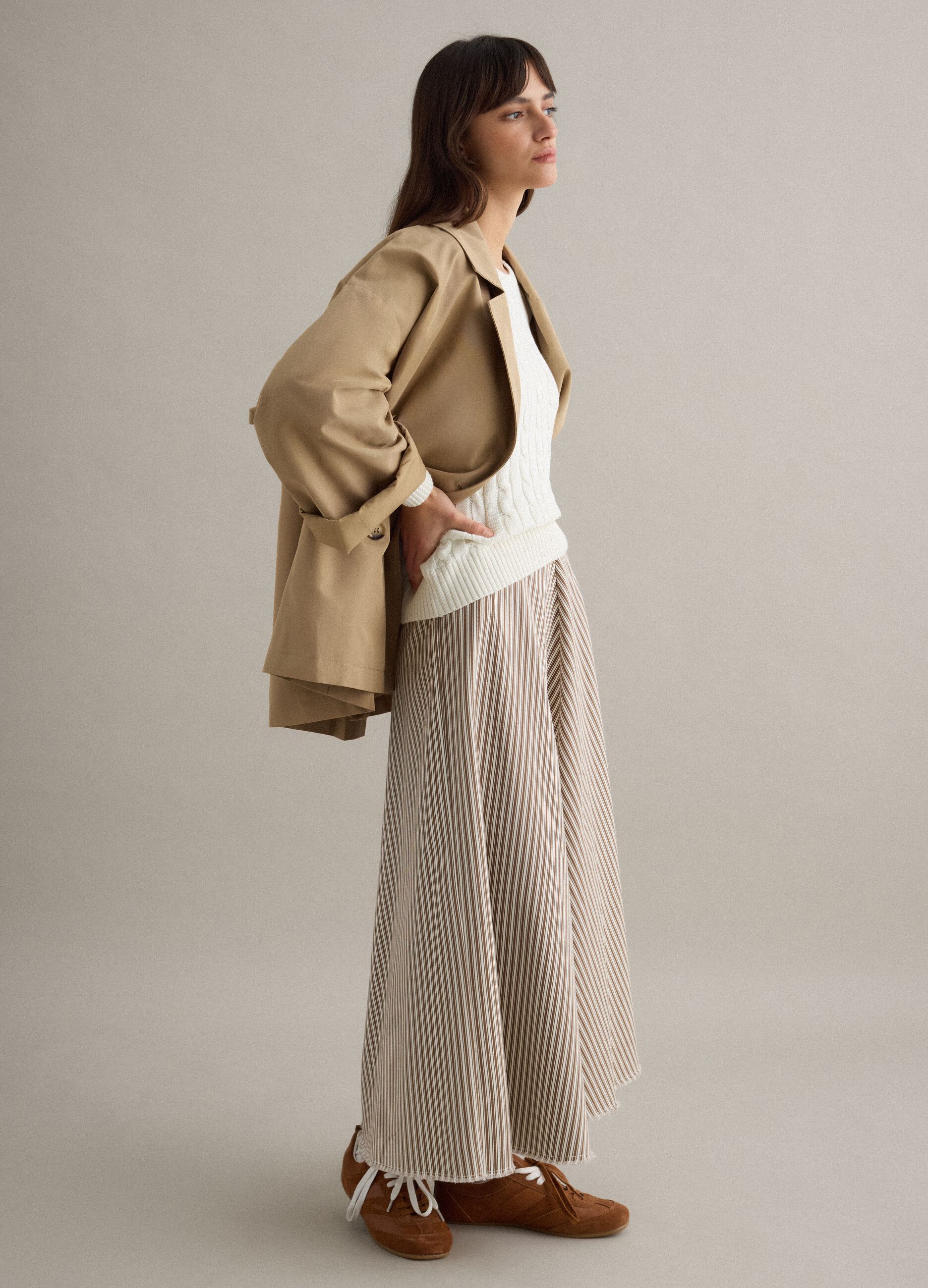 Oversized beige cotton blend trench coat