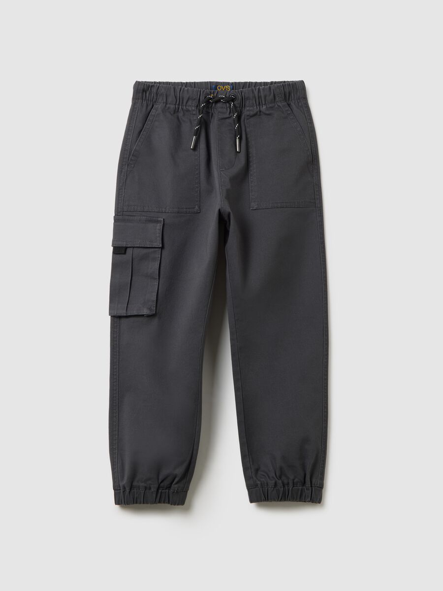 Grey cotton regular fit children's trousers_0