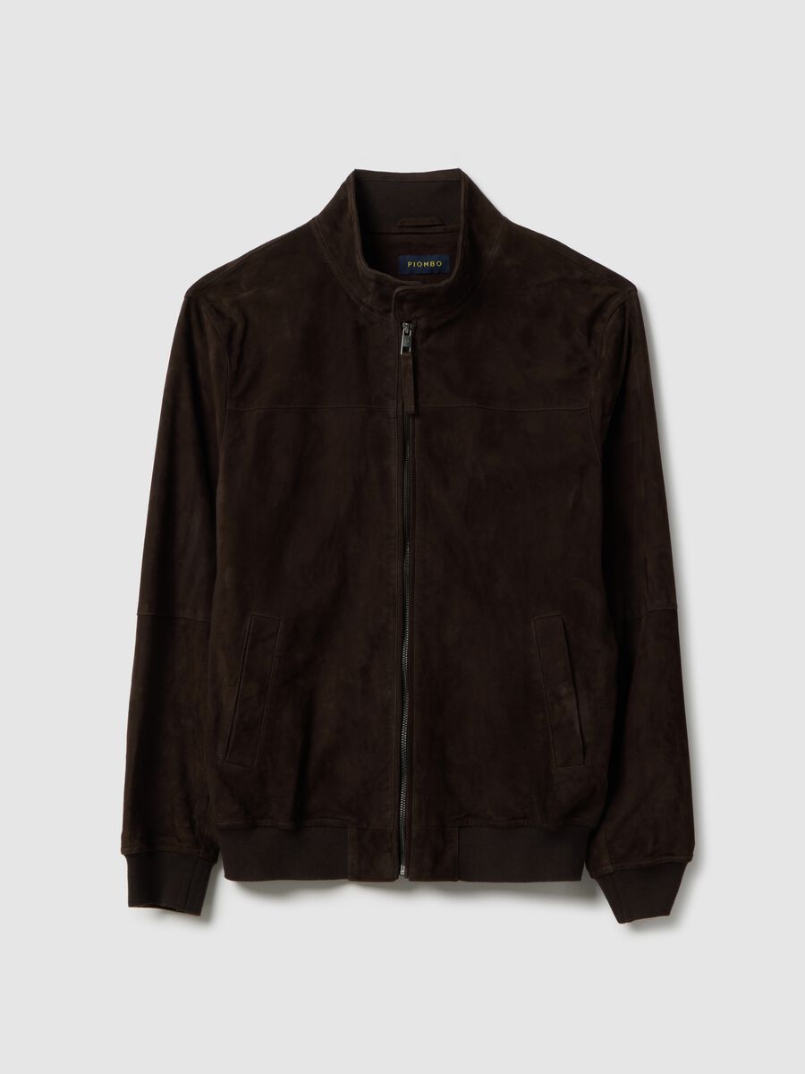 Brown genuine leather jacket regular fit with full zip_4