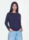 T-shirt blu in viscosa elasticizzata con scollo a barchetta_0