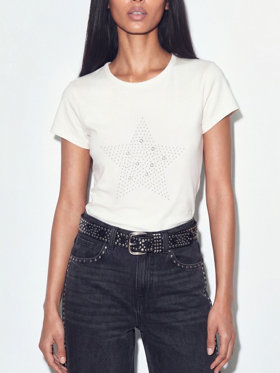 White fitted stretch-cotton T-shirt with rhinestone embellishment_3