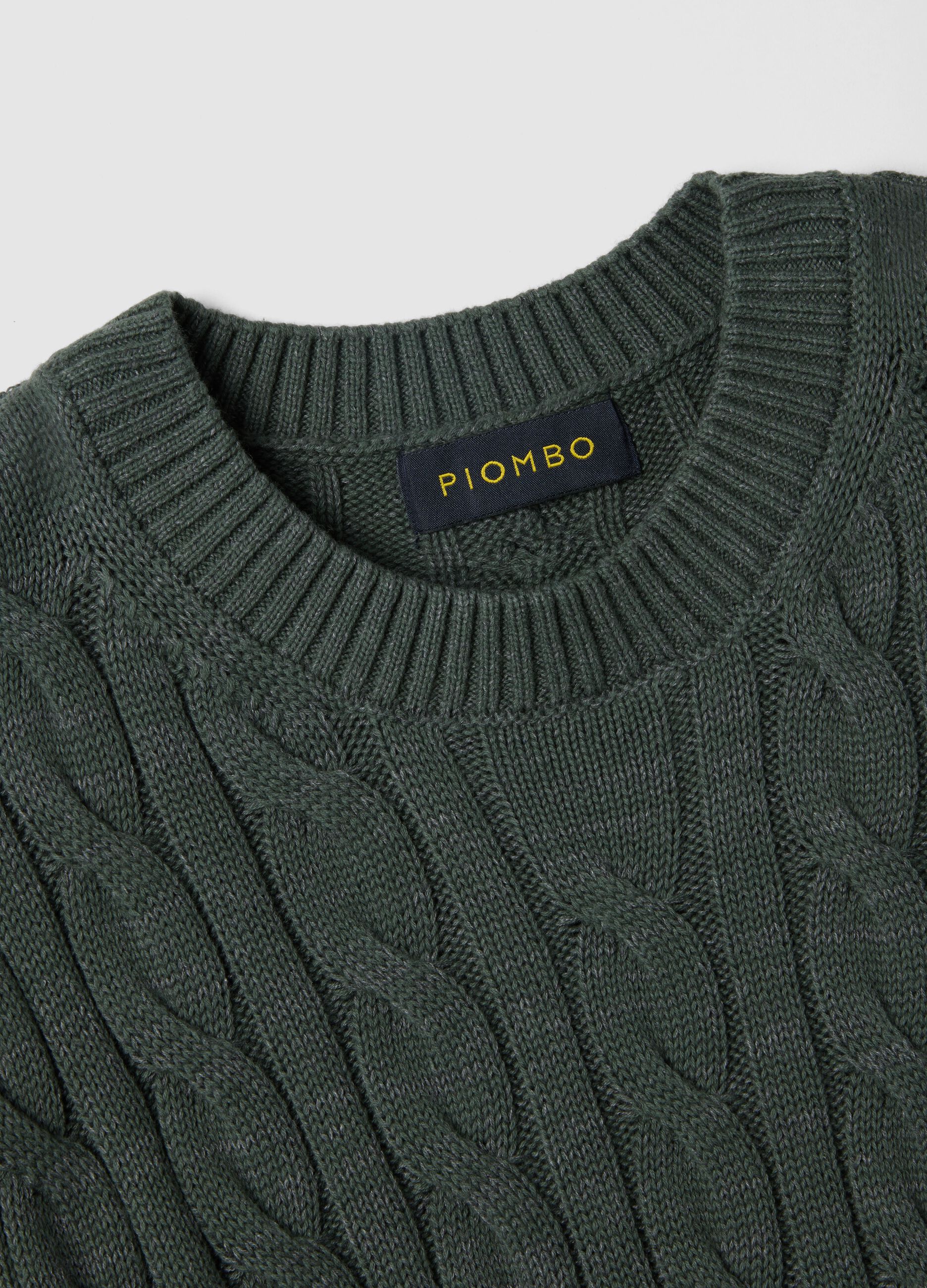 Green pure cotton regular fit jumper with woven design