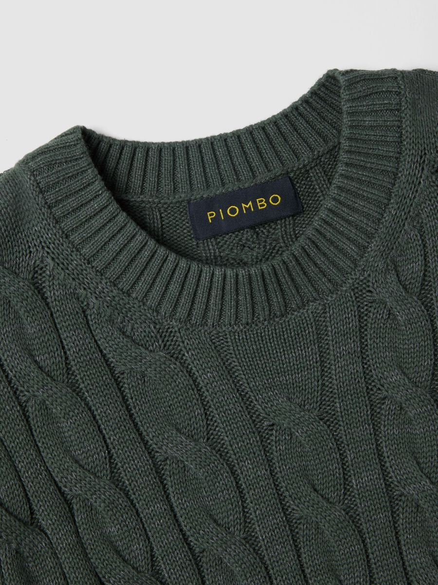 Maglione in puro cotone verde regular fit con design intrecciato_5