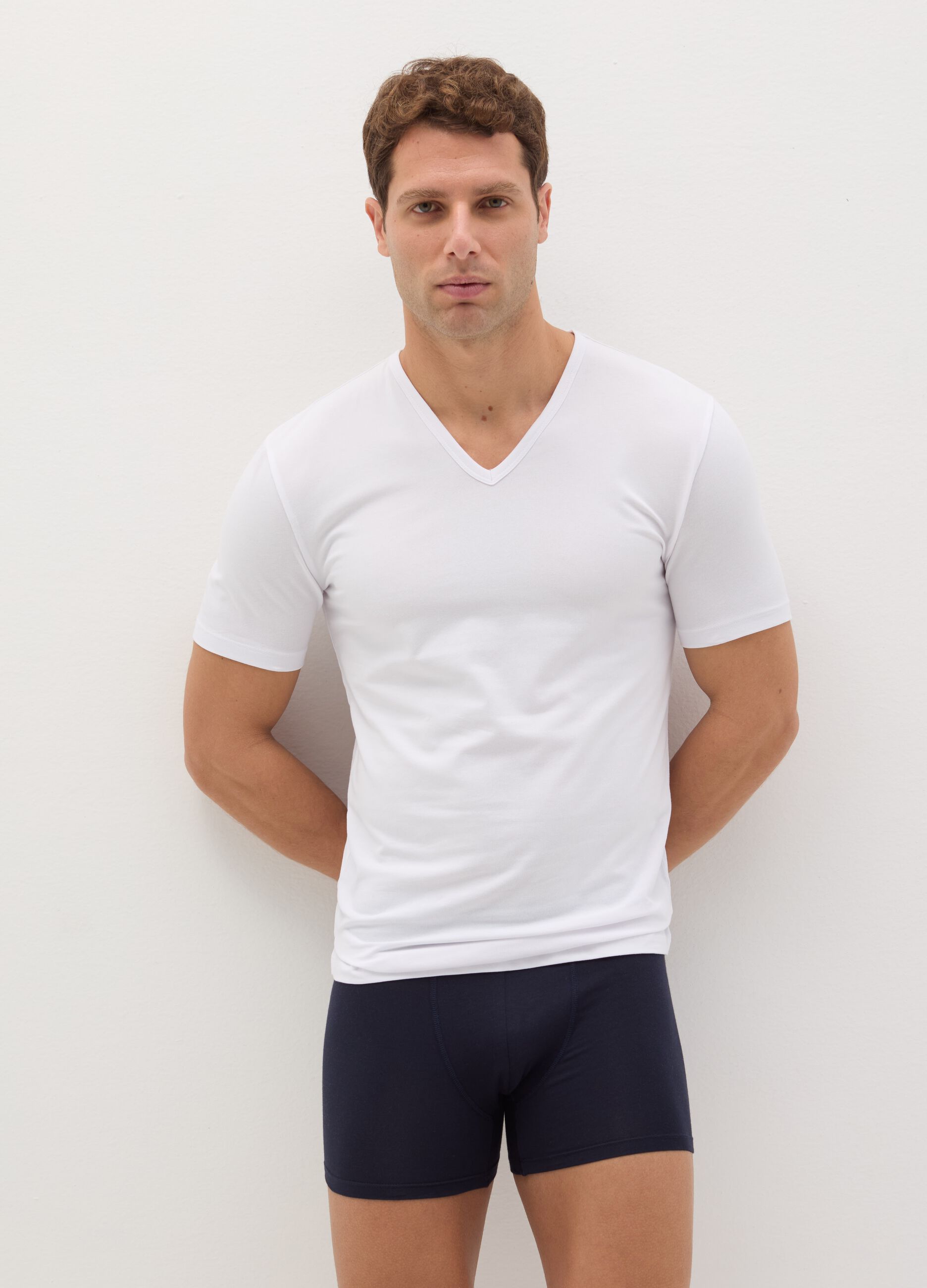 Two-pack organic cotton undershirts with V neck