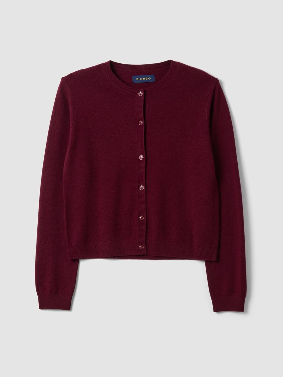 Cardigan rosso in pura lana con girocollo_0