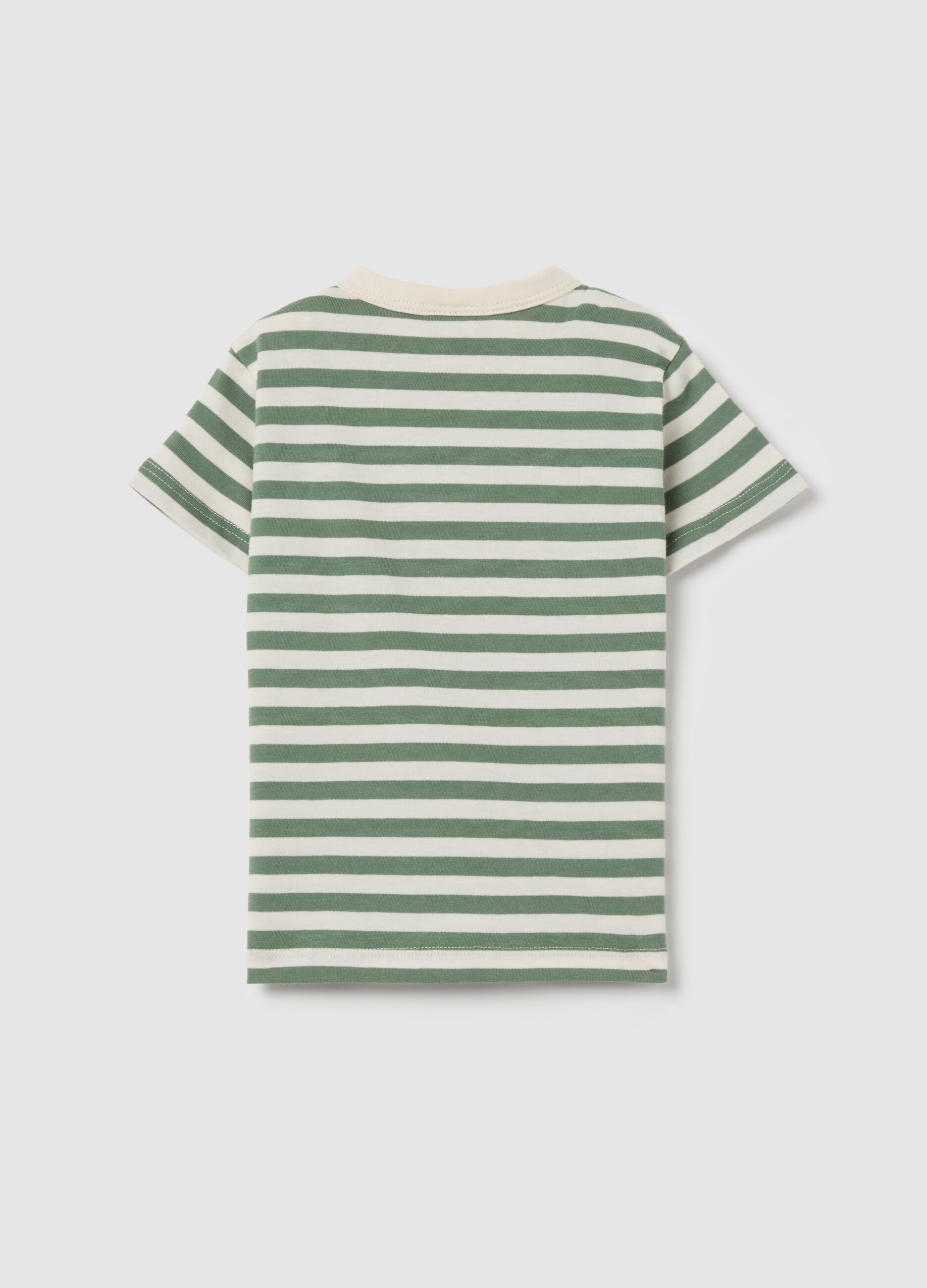 T-shirt in cotone a righe con tasca e cagnolino 