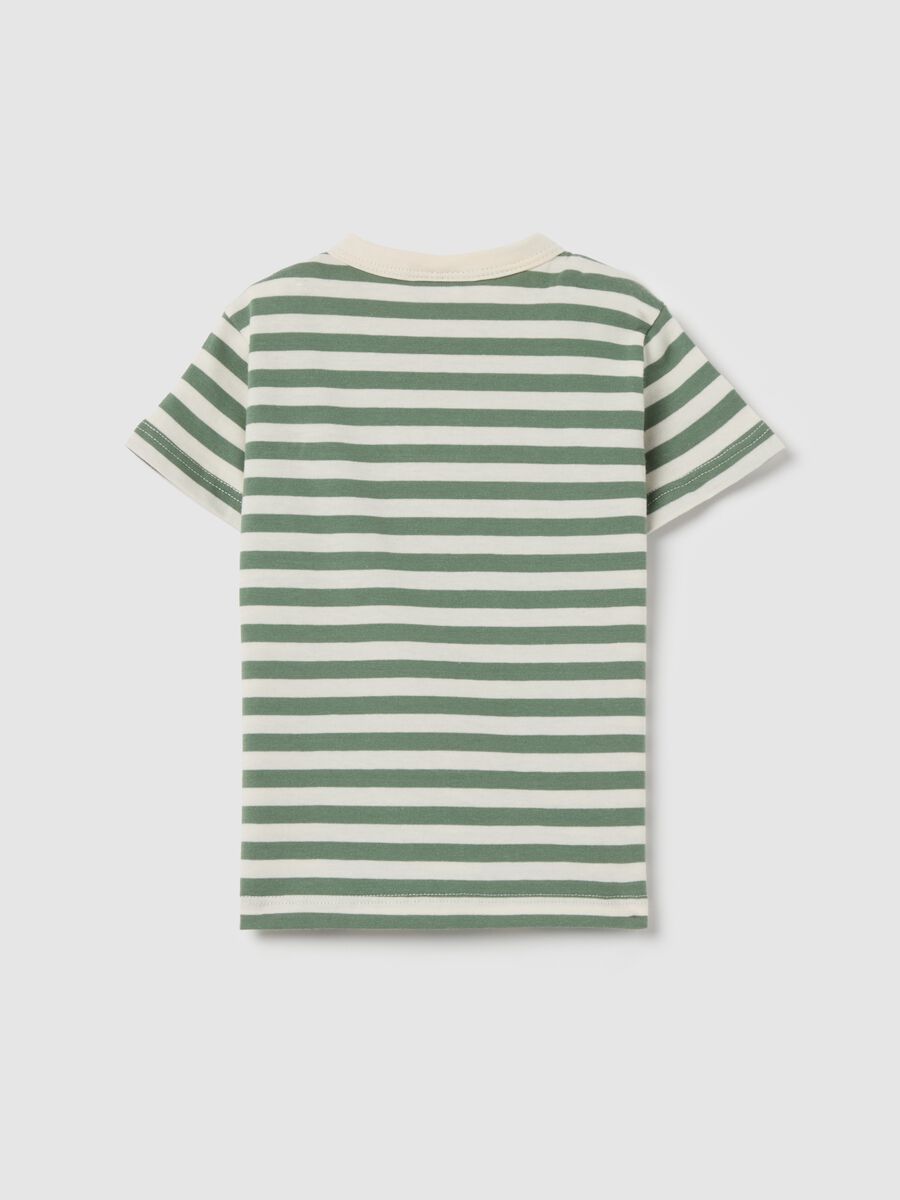 Striped cotton T-shirt with pocket and puppy_1