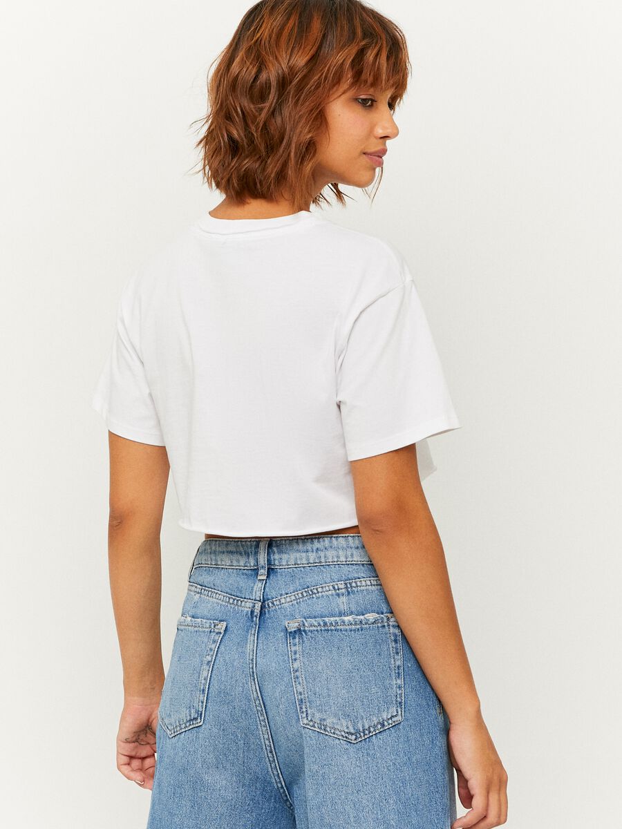 T-shirt cropped con stampa college_2