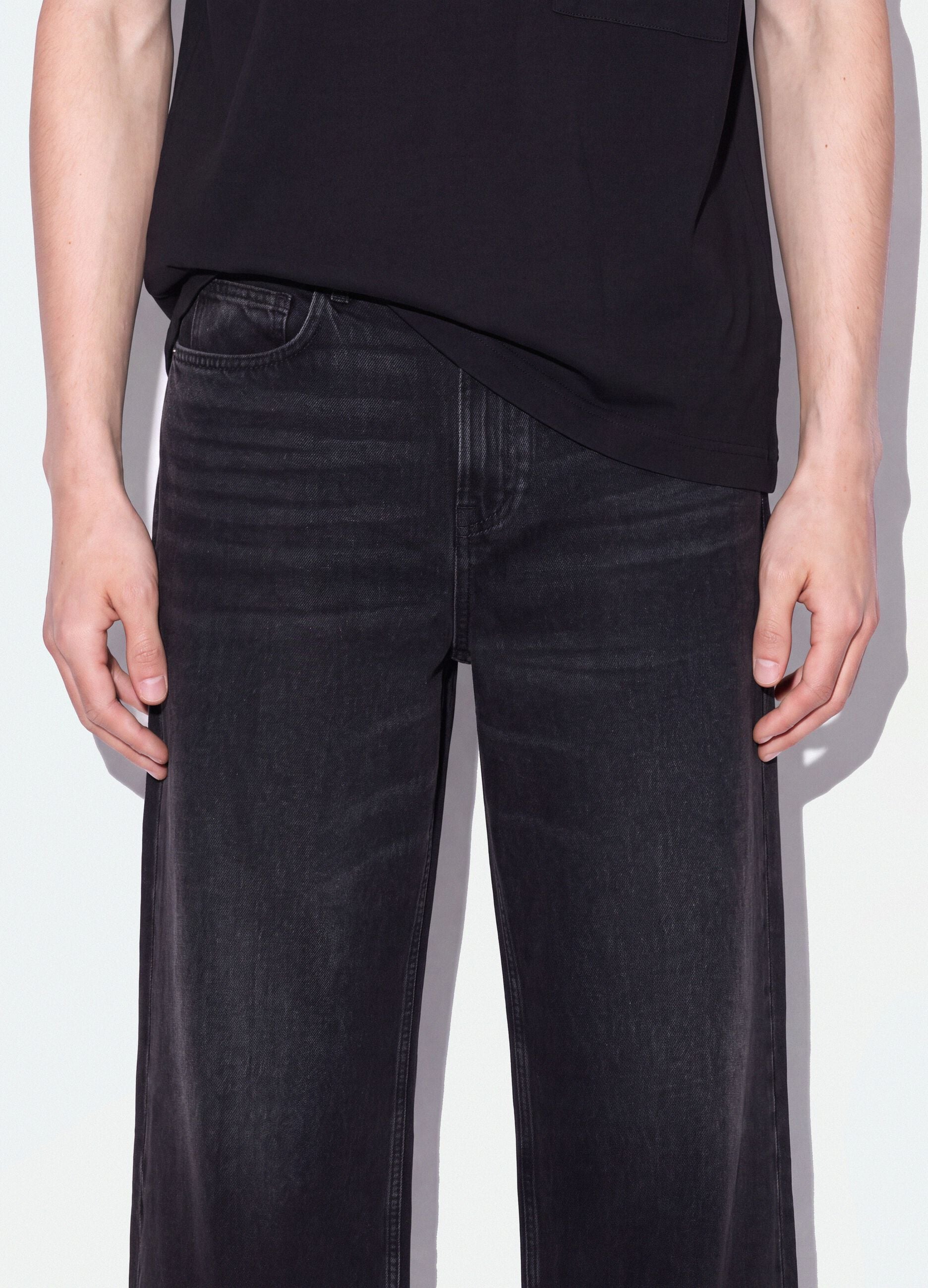 Black denim wide-leg jeans in pure cotton