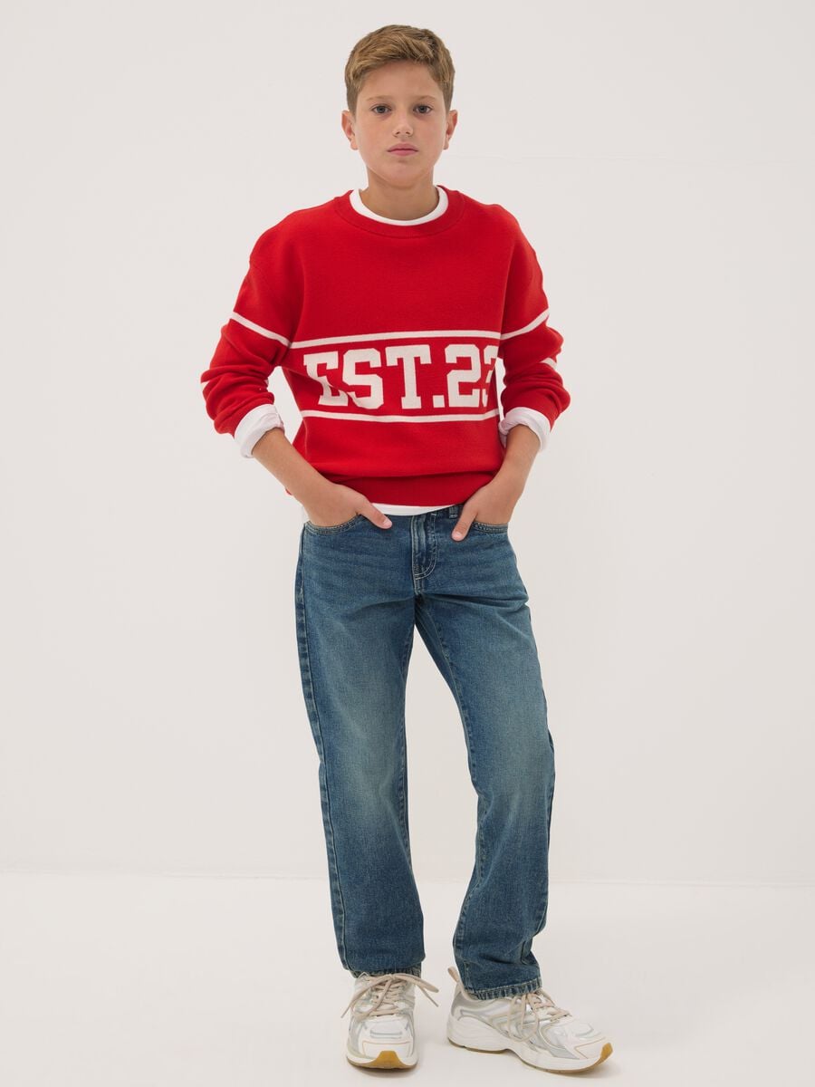Jeans blu in puro cotone regular fit per ragazzo_0