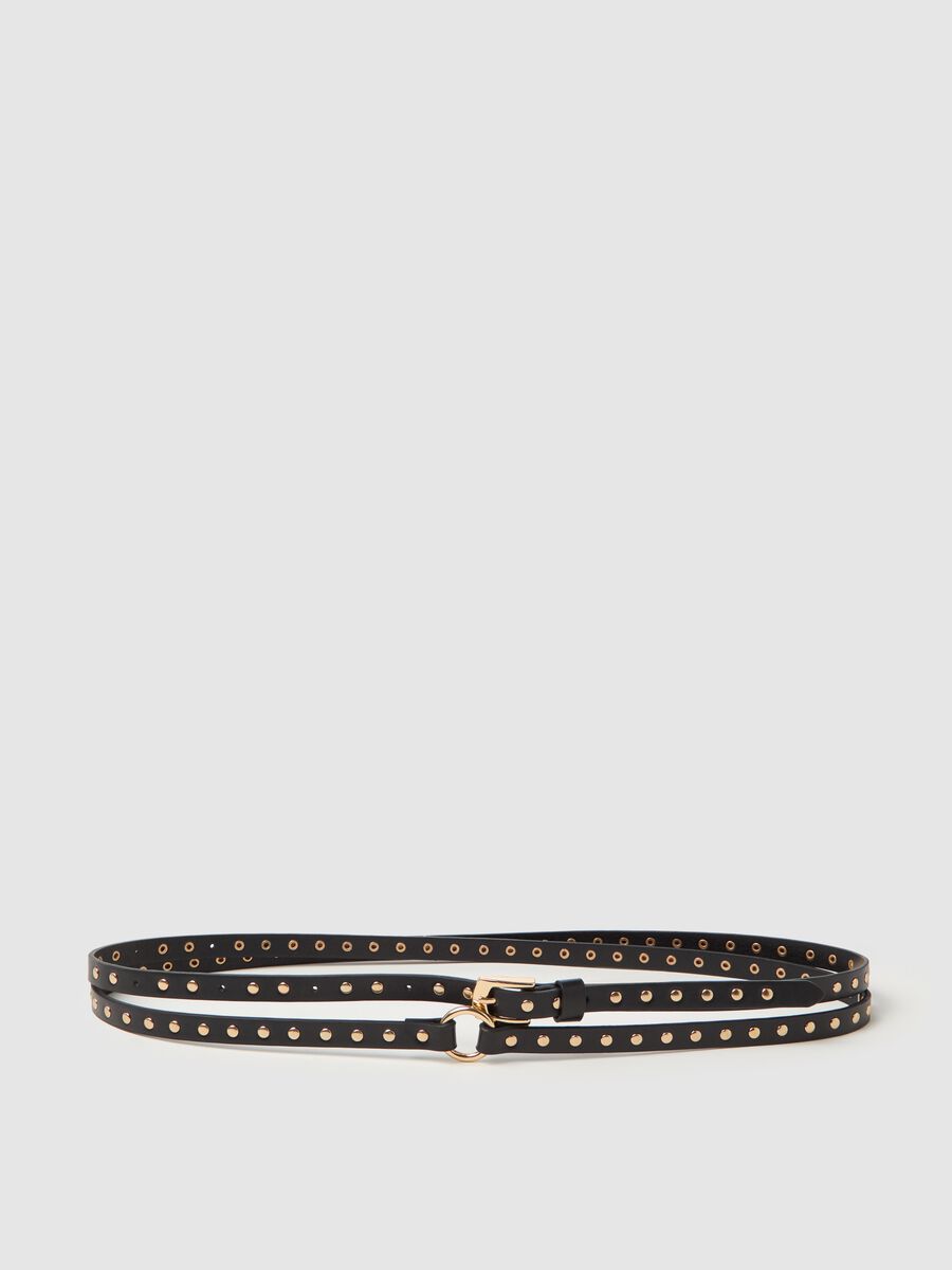 Thin belt with double strap and micro studs_0