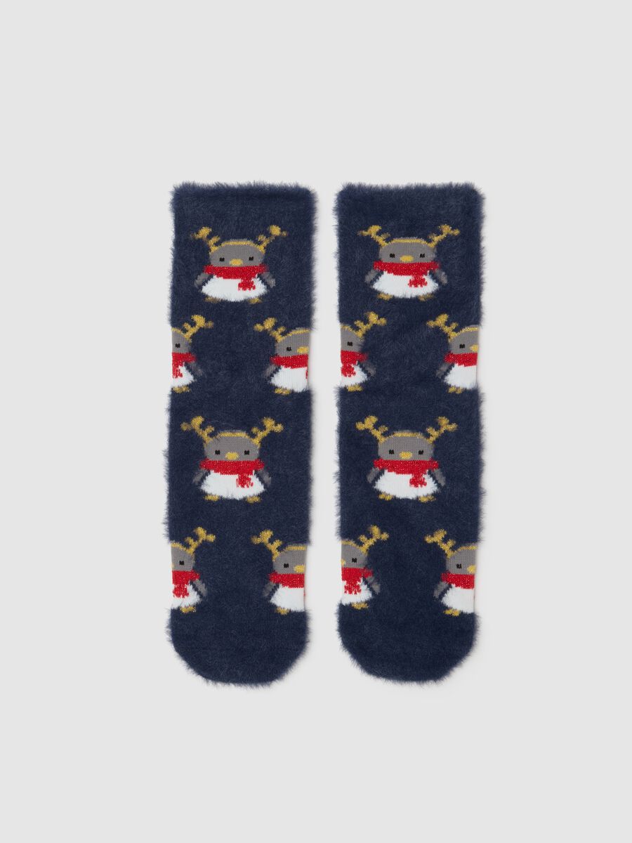 Calzini natalizi blu in cotone elasticizzato_0