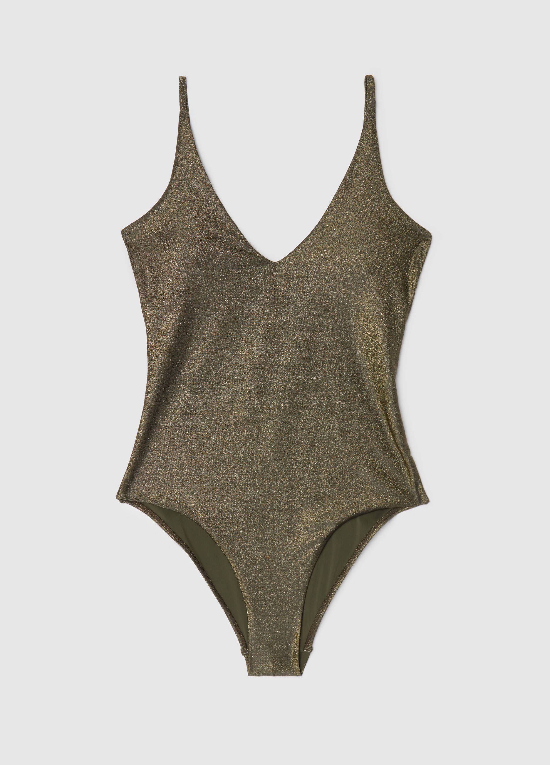 Green one-piece swimsuit in lycra with lurex