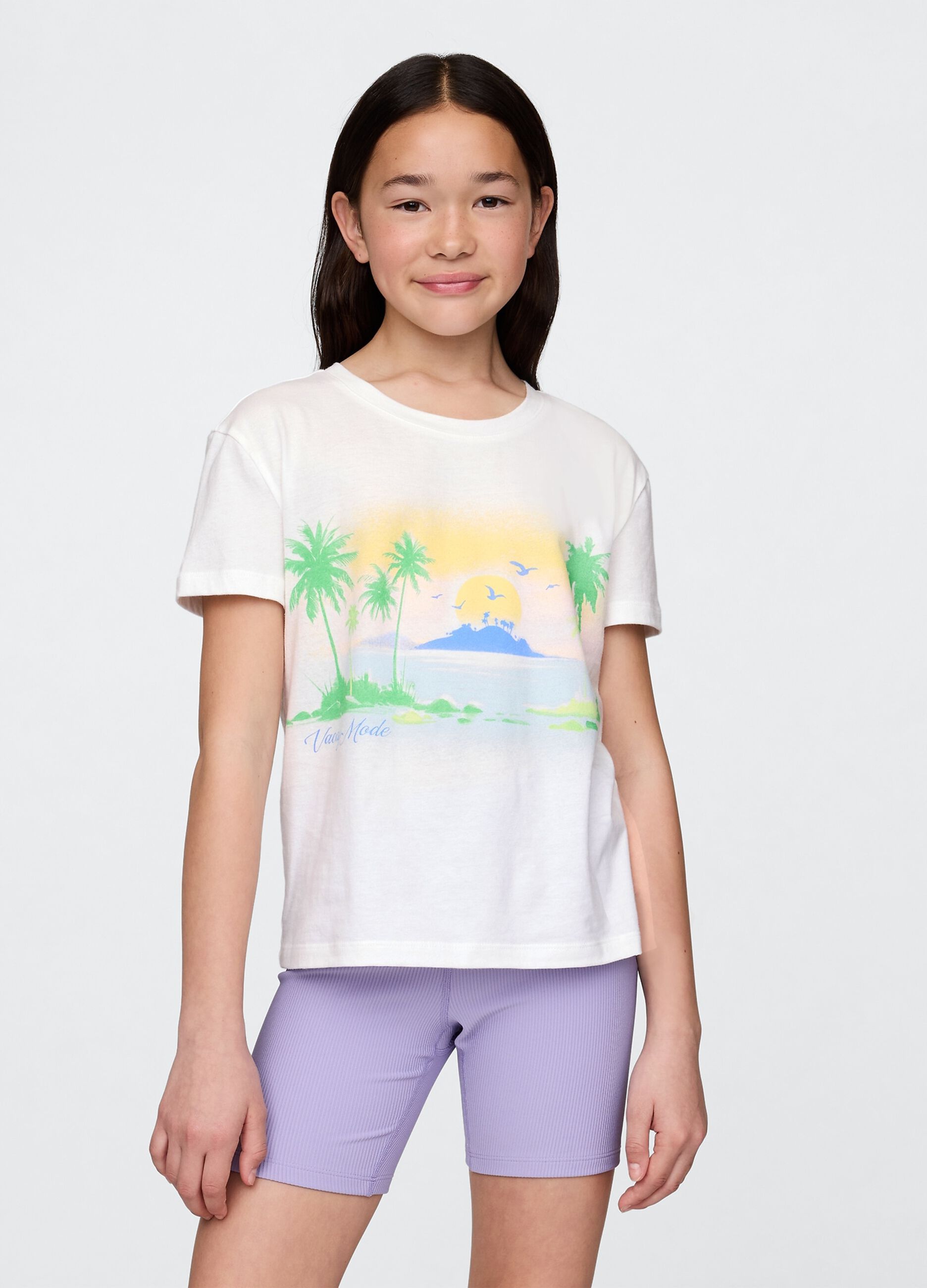 White T-shirt with tropical print