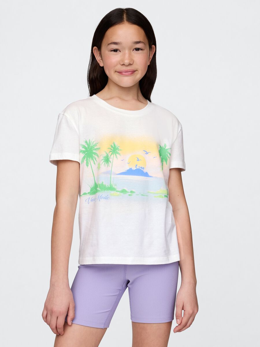 White T-shirt with tropical print_0