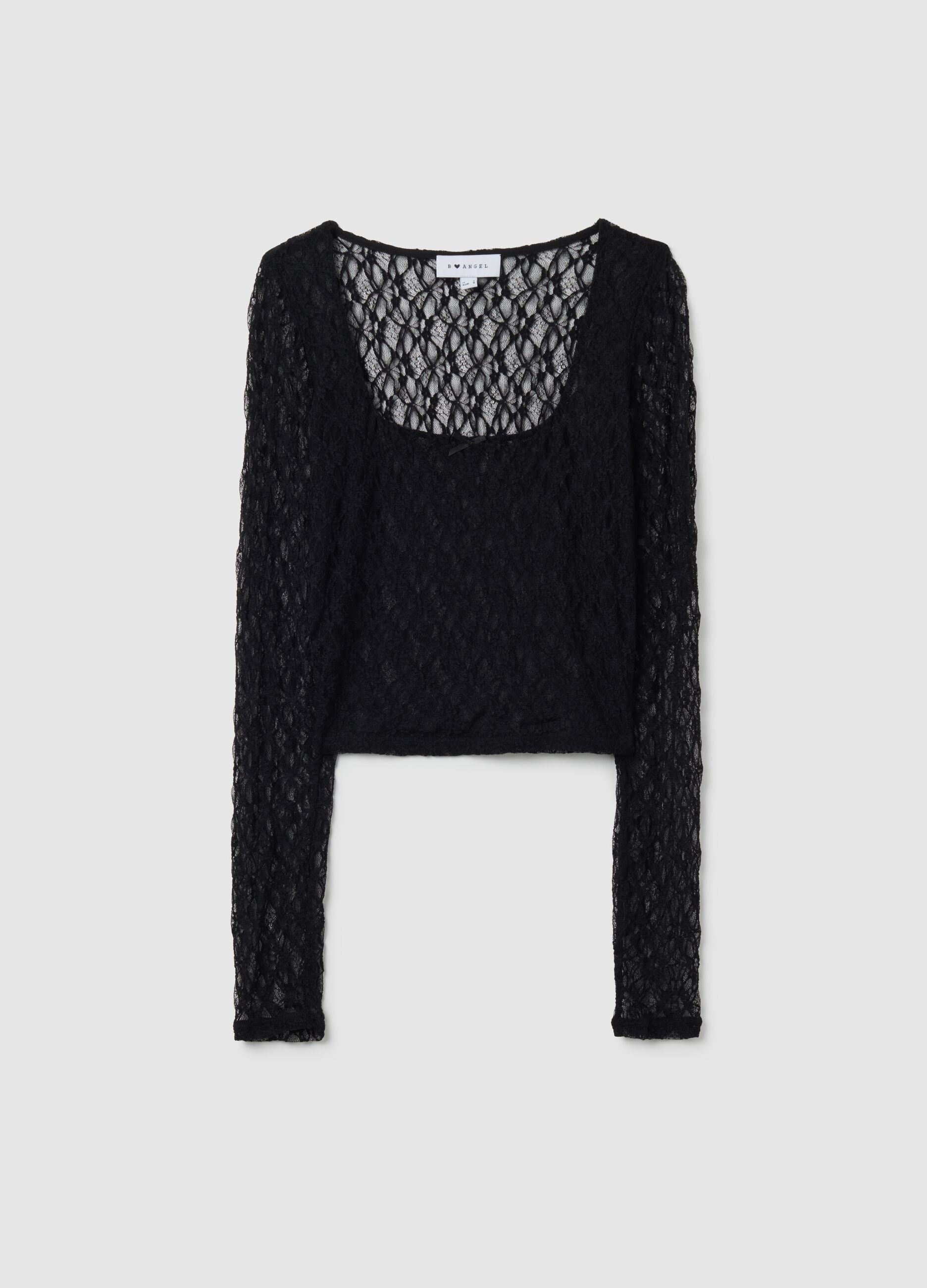 Maglia lunga in tessuto elasticizzato nero regular fit