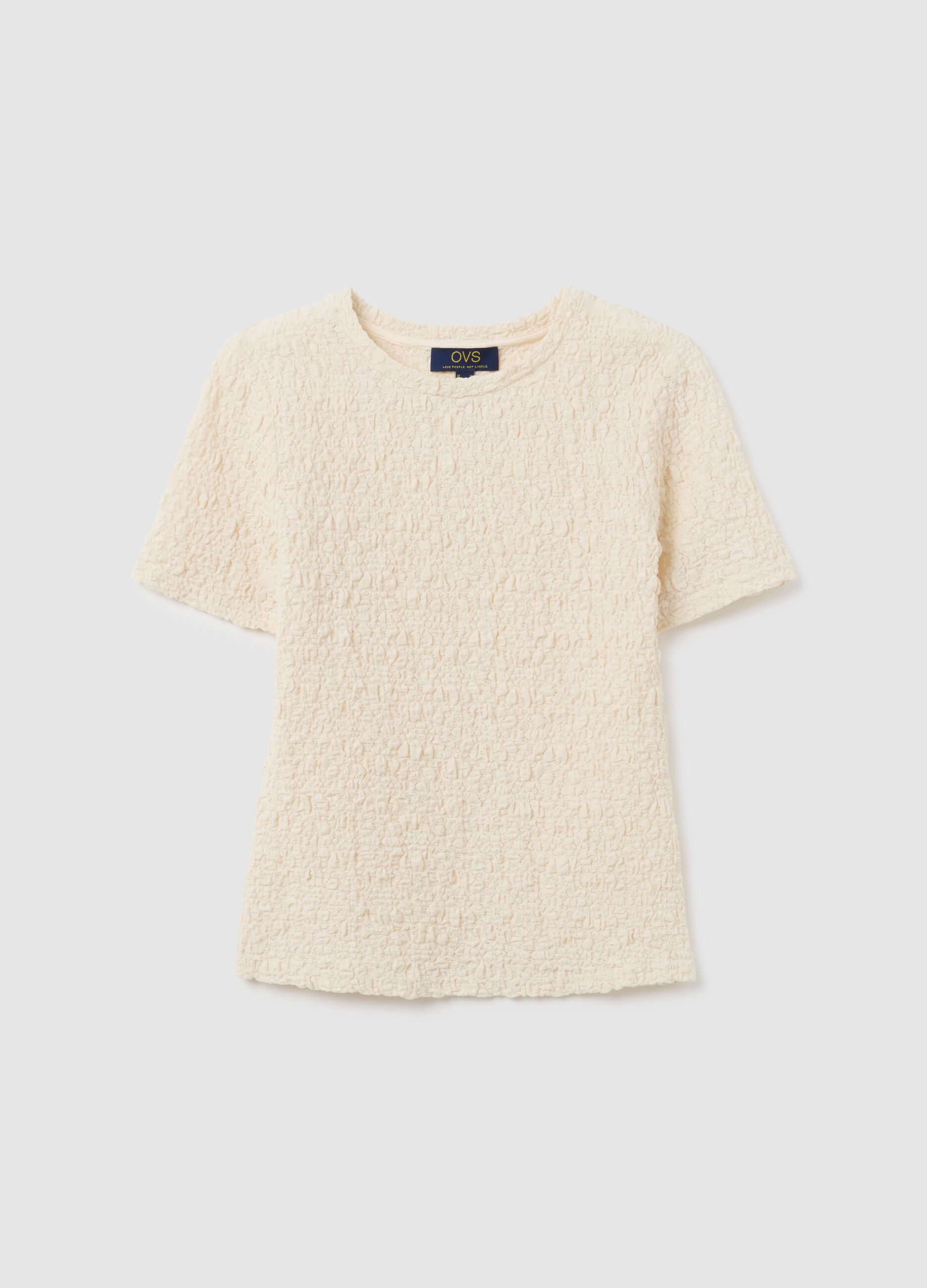 Beige regular fit cotton blend t-shirt