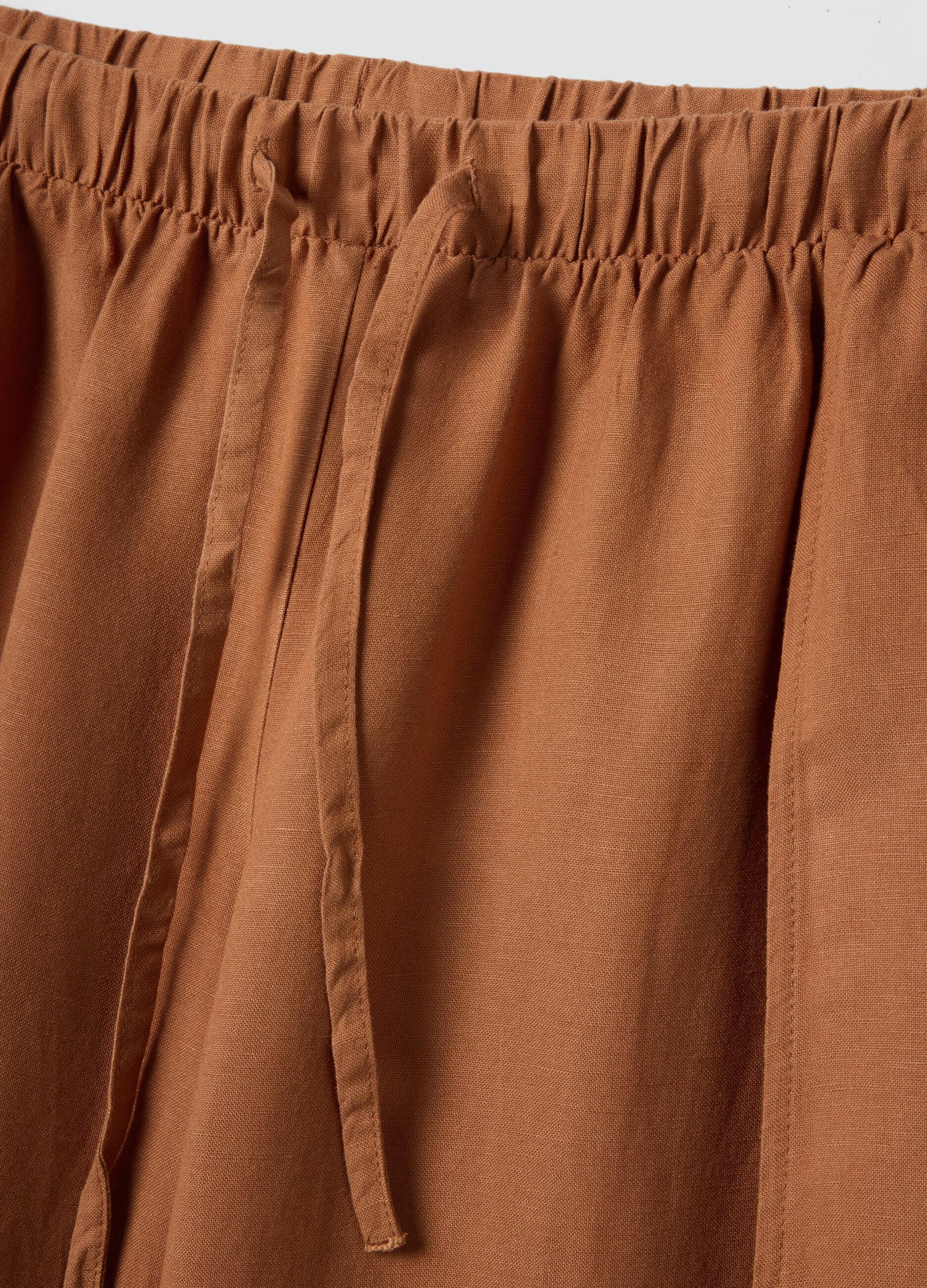 Pantaloni marroni in misto lino e viscosa wide leg
