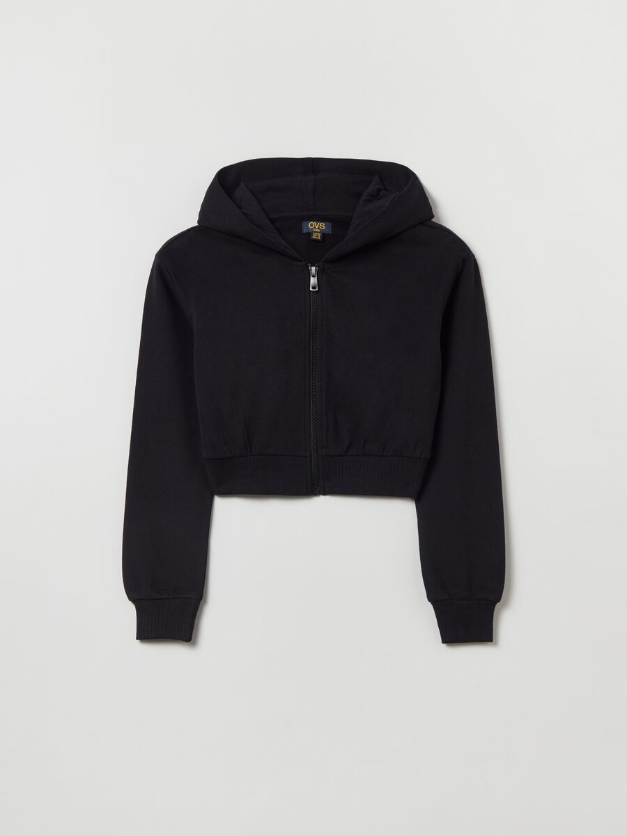 Full-zip crop in cotone con cappuccio_1