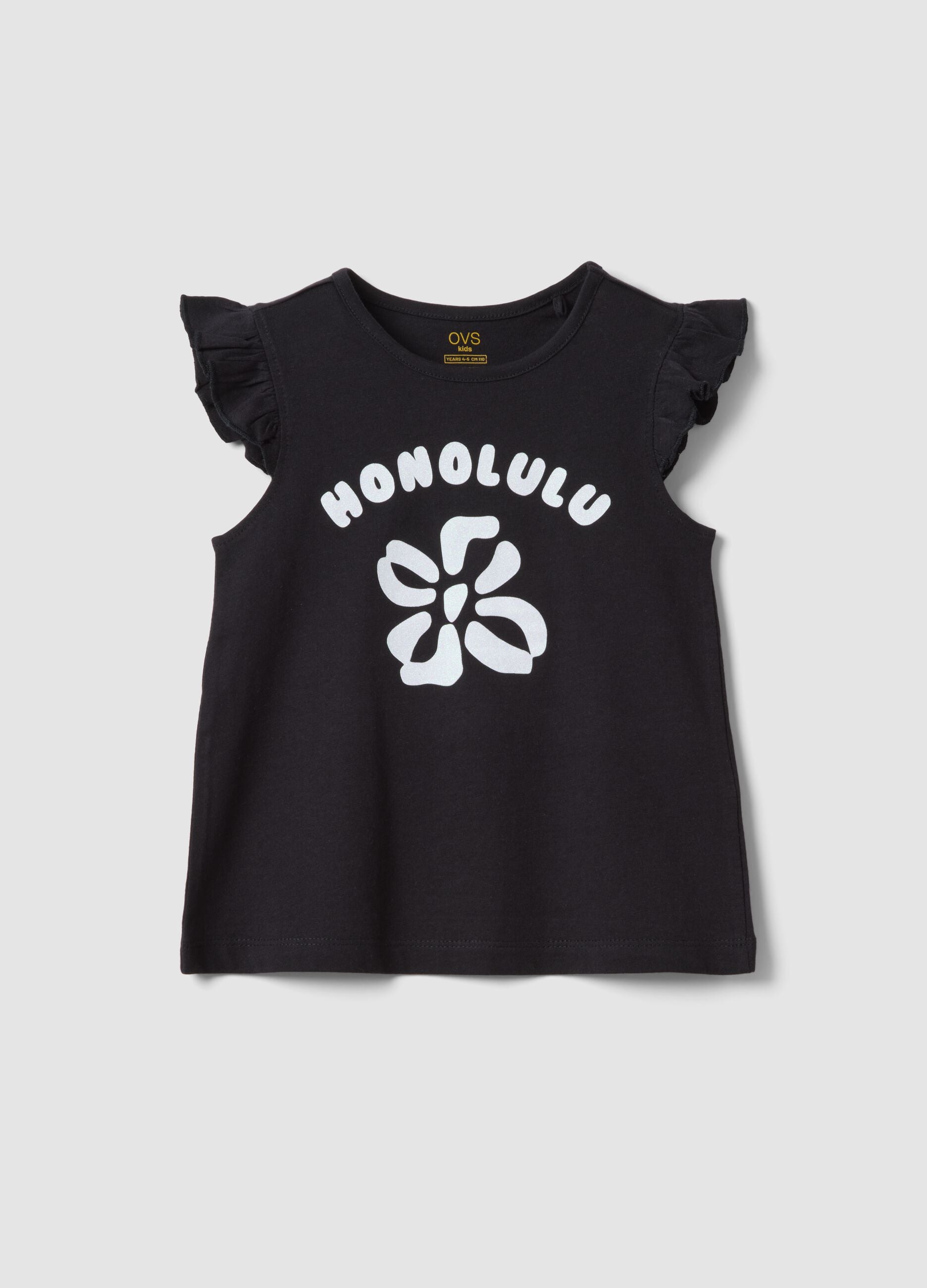 Black organic cotton tank top with frills