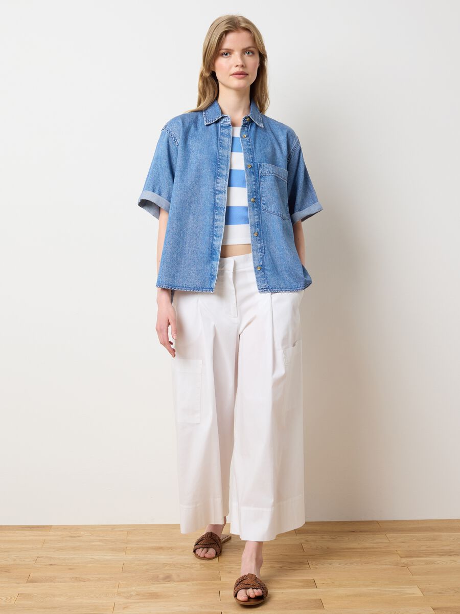 Women's White Stretch Cotton Culotte Trousers_0
