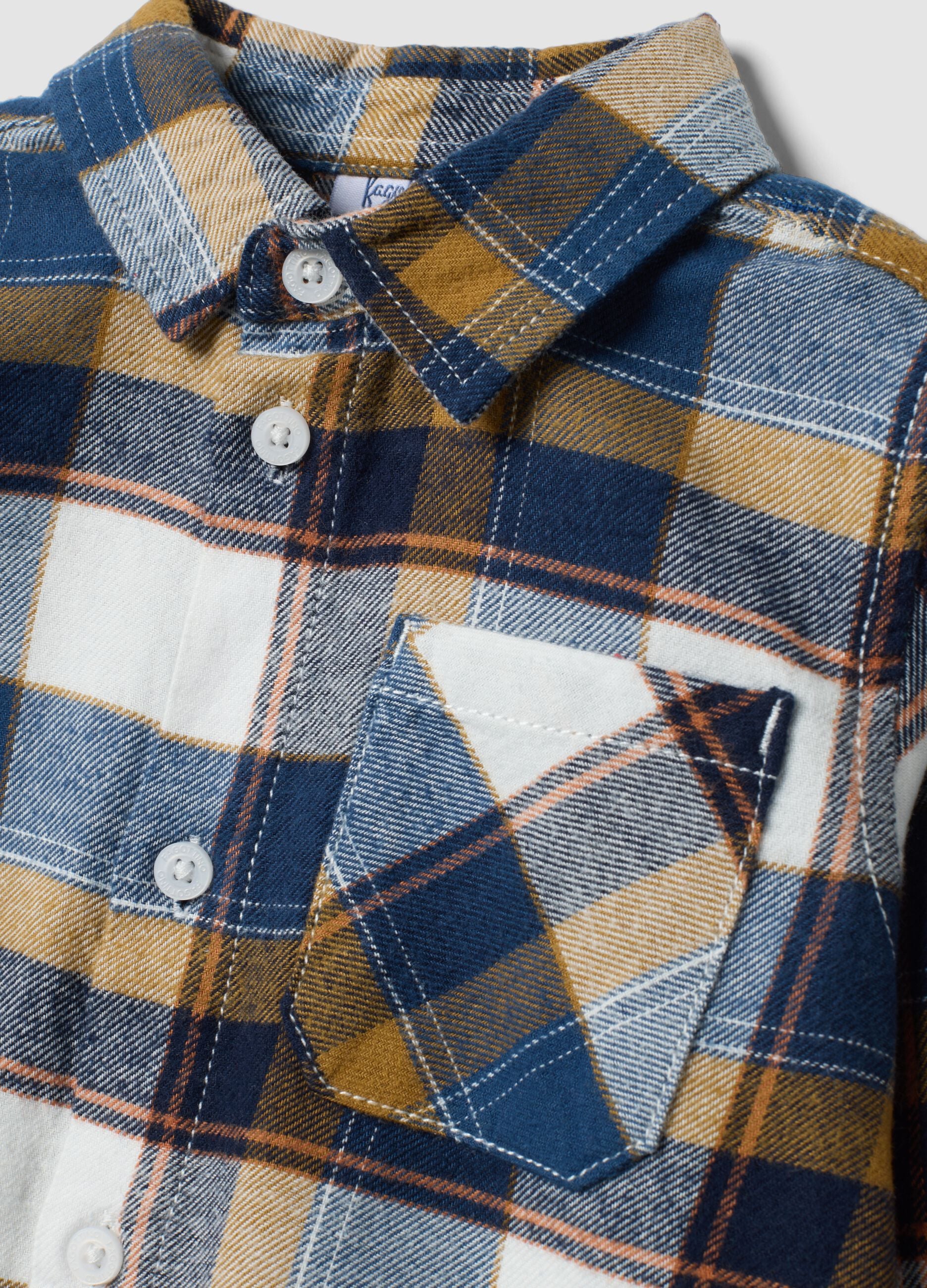 White and blue checked pure cotton shirt, regular fit