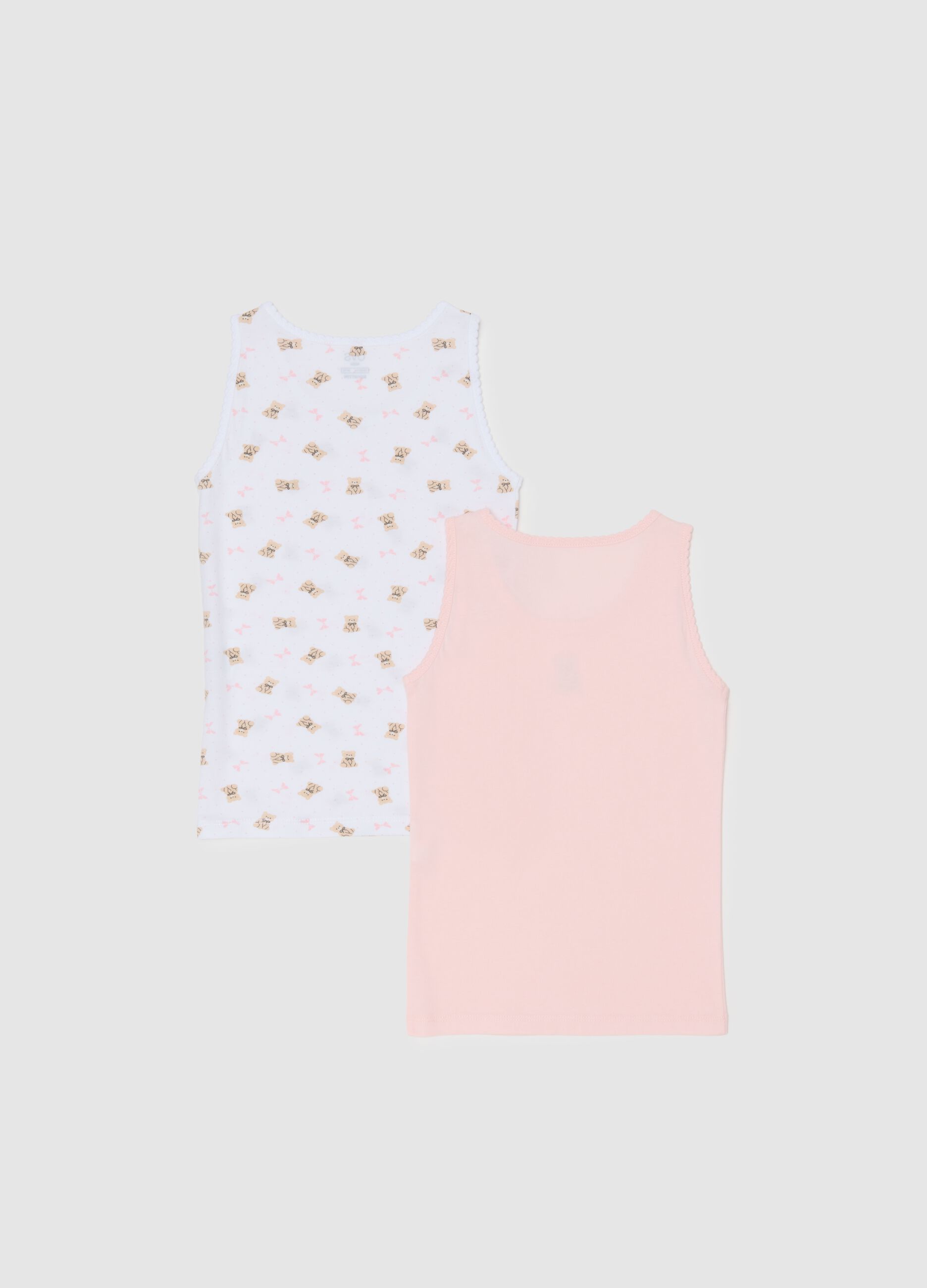 Girls' double pack of multicolour cotton vests - regular fit