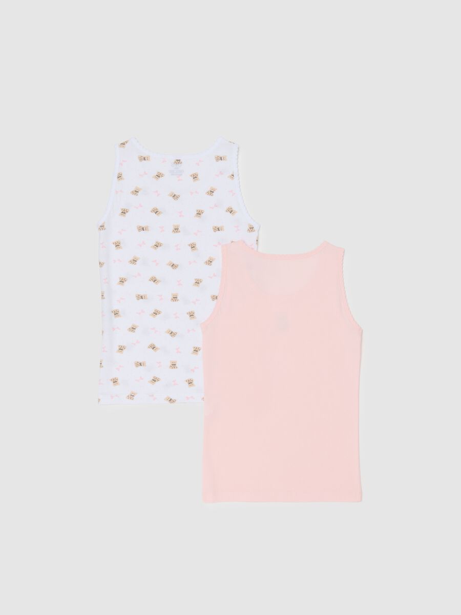 Girls' double pack of multicolour cotton vests - regular fit_1