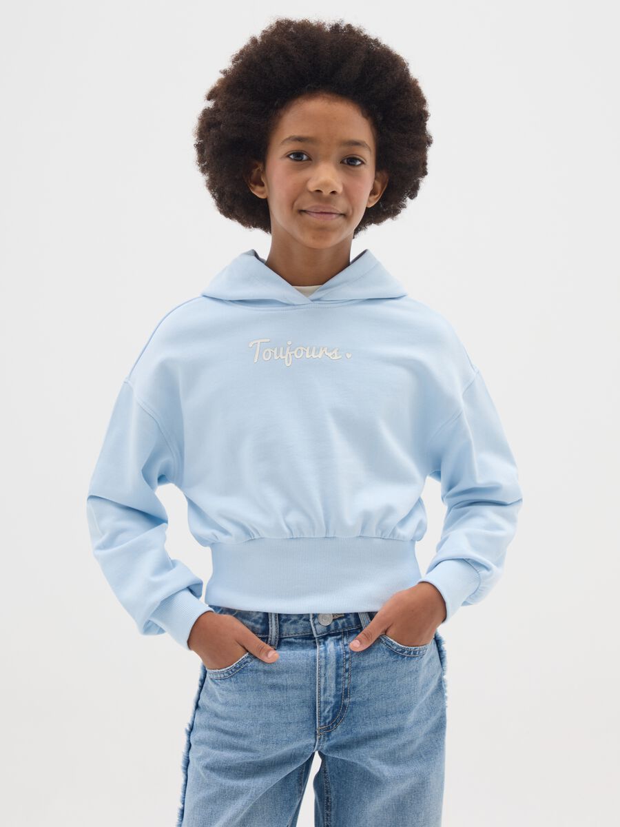 Felpa corta azzurra da ragazza in puro cotone regular fit_0