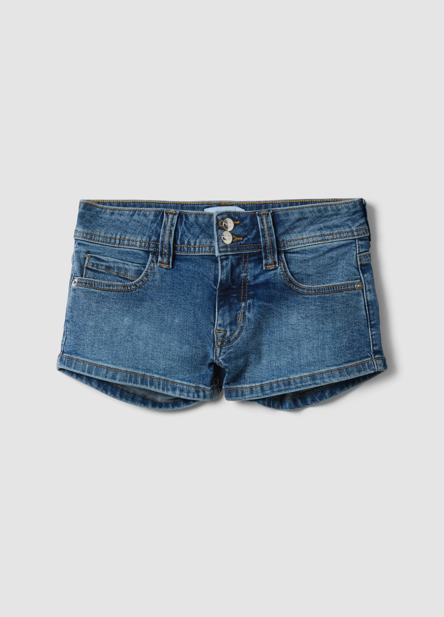 Blue stretch cotton denim shorts