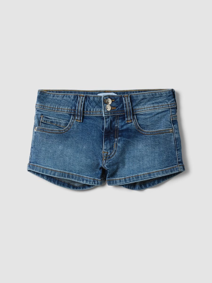 Blue stretch cotton denim shorts_4