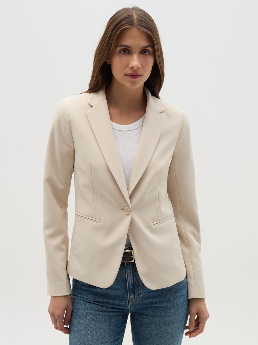 Curvy solid colour single-breasted blazer_0