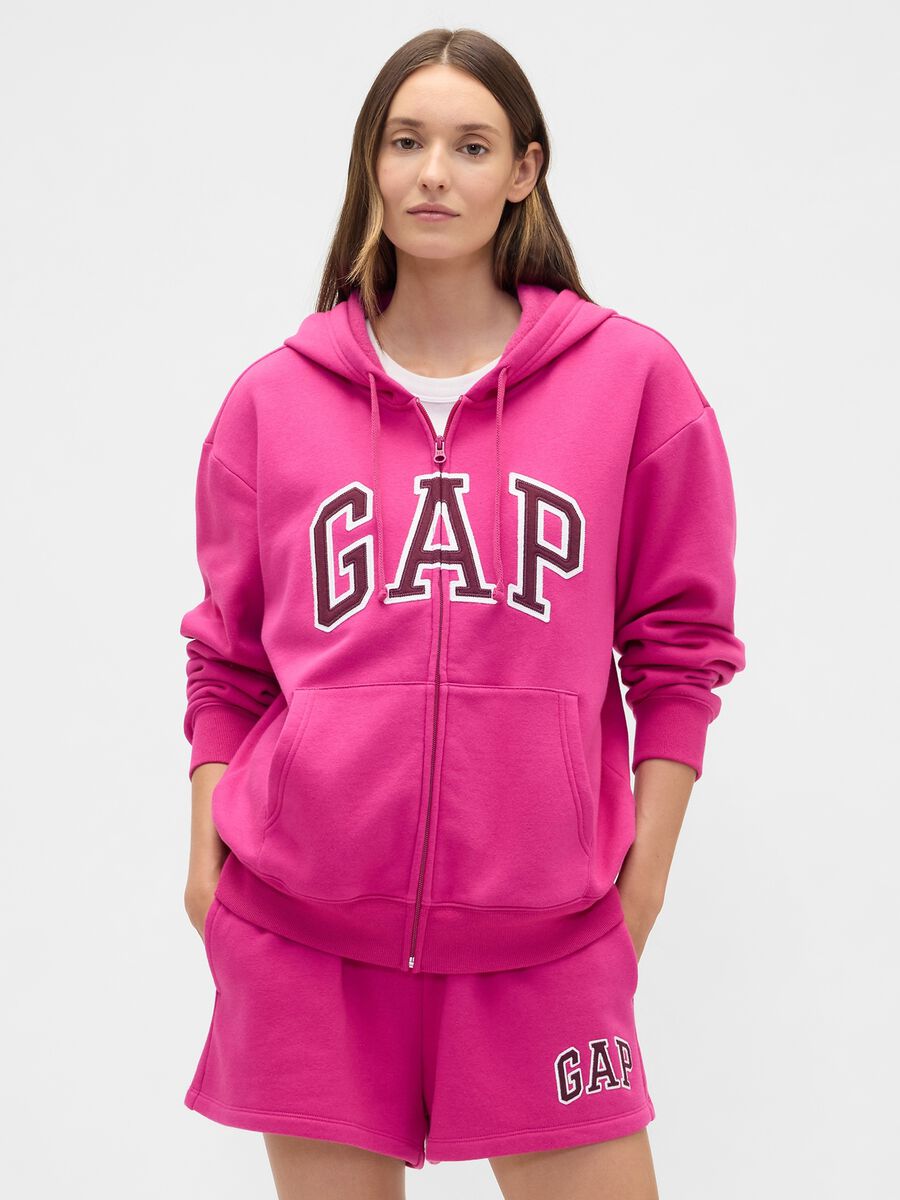 Felpa rosa con cappuccio e zip intera_0