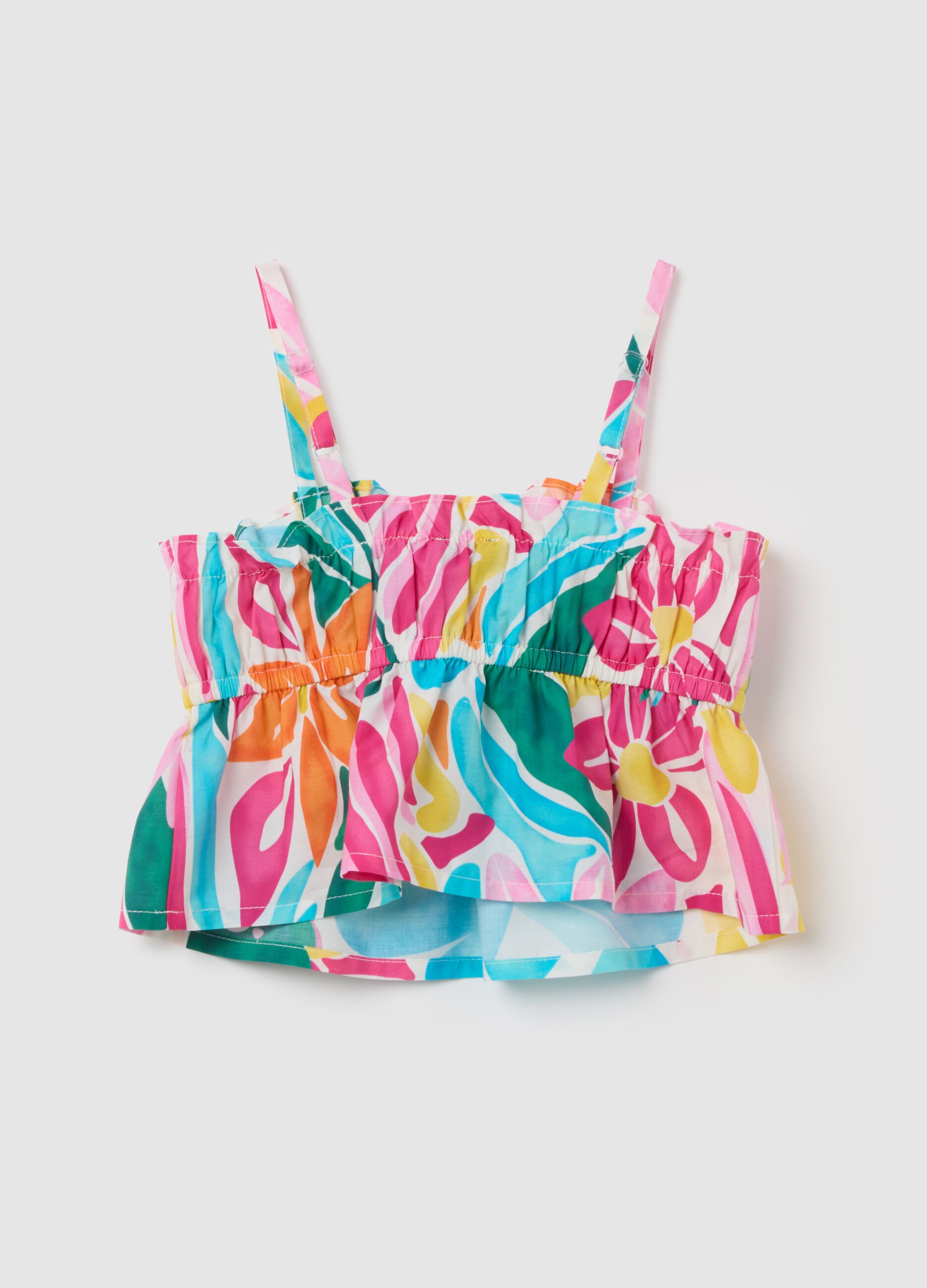 Girls' top in pure multicolour cotton, regular fit