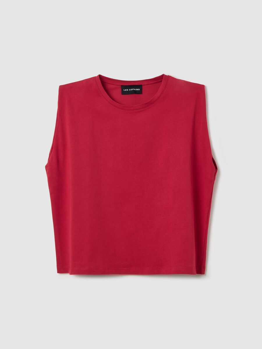 Red sleeveless boxy-fit T-shirt with spaghetti straps_4