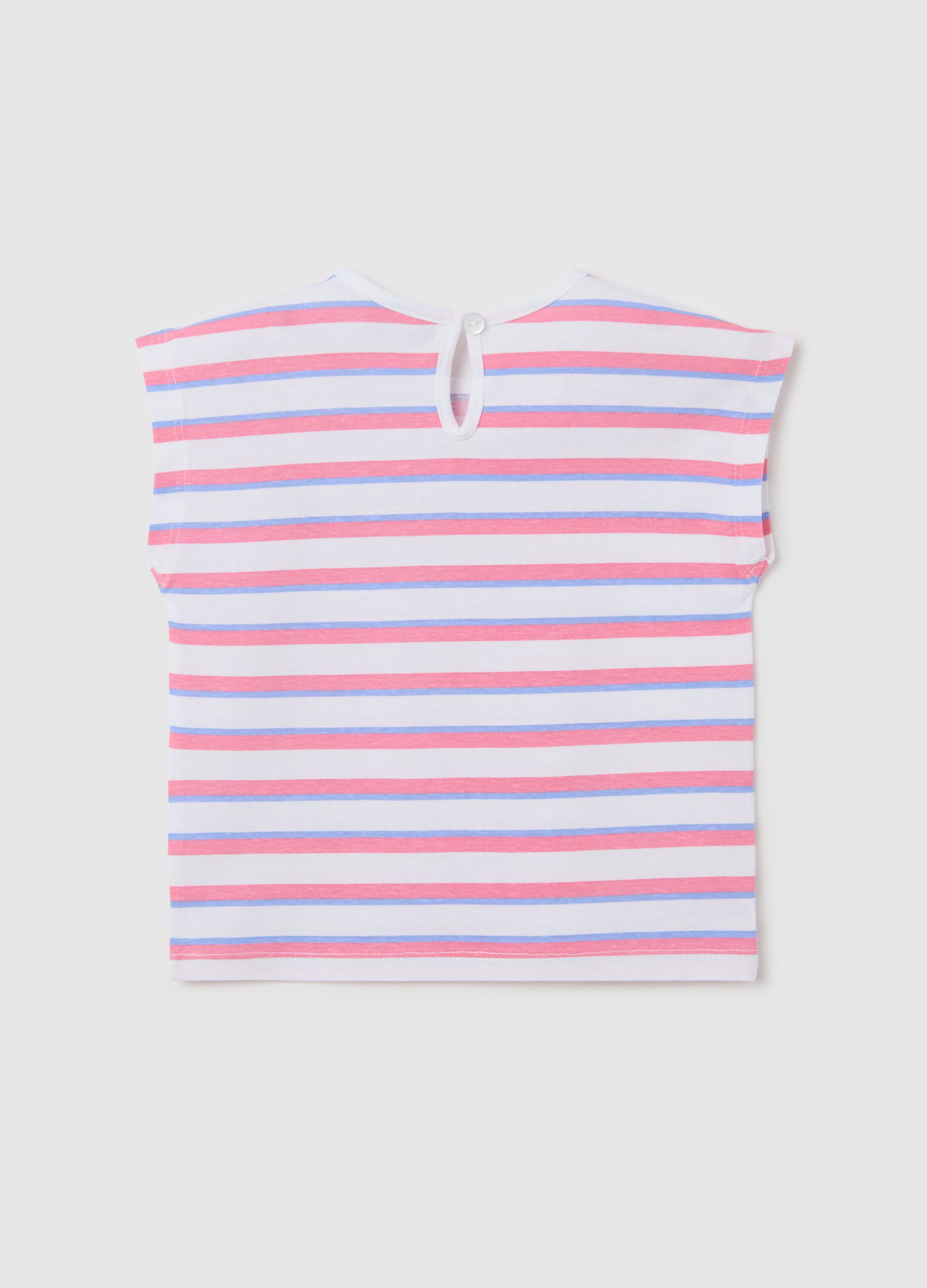 Purple and pink striped cotton T-shirt with print