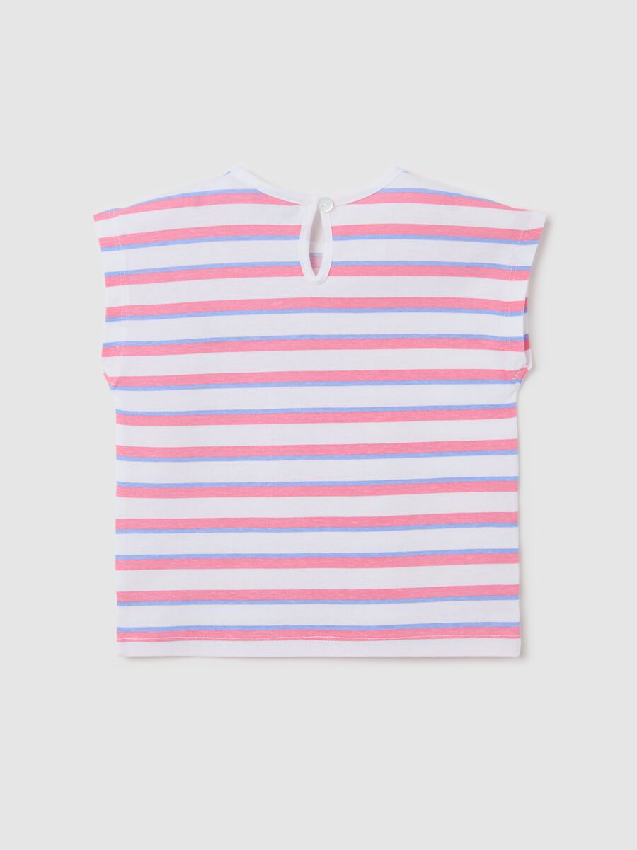 Purple and pink striped cotton T-shirt with print_1