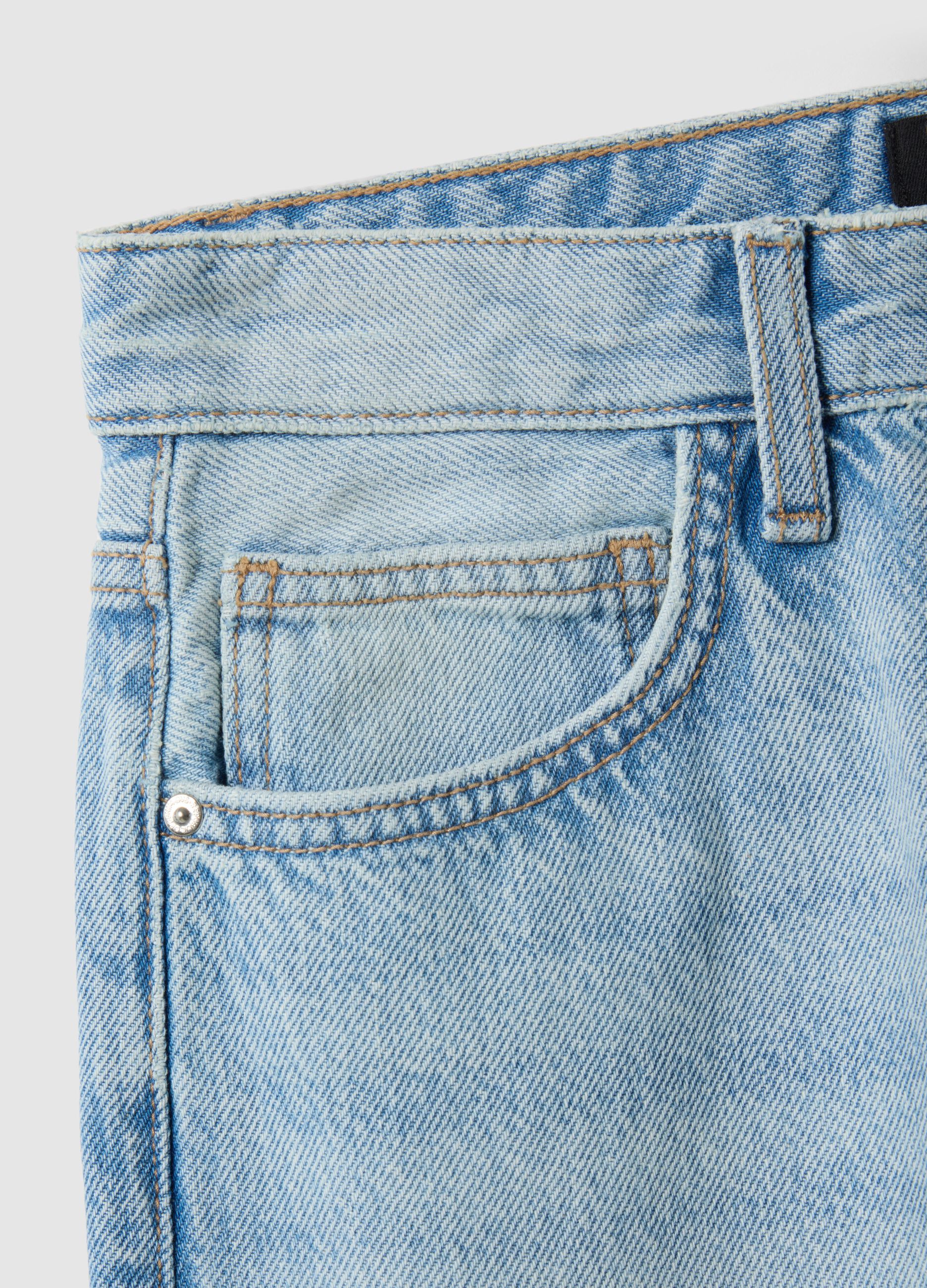 Jeans azzurri in puro cotone denim dritti regular fit