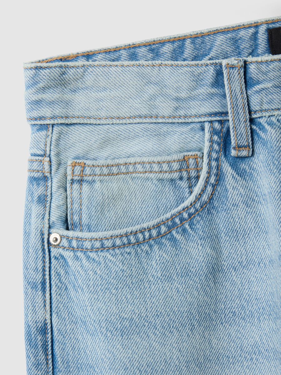 Blue straight regular fit denim jeans in pure cotton_5