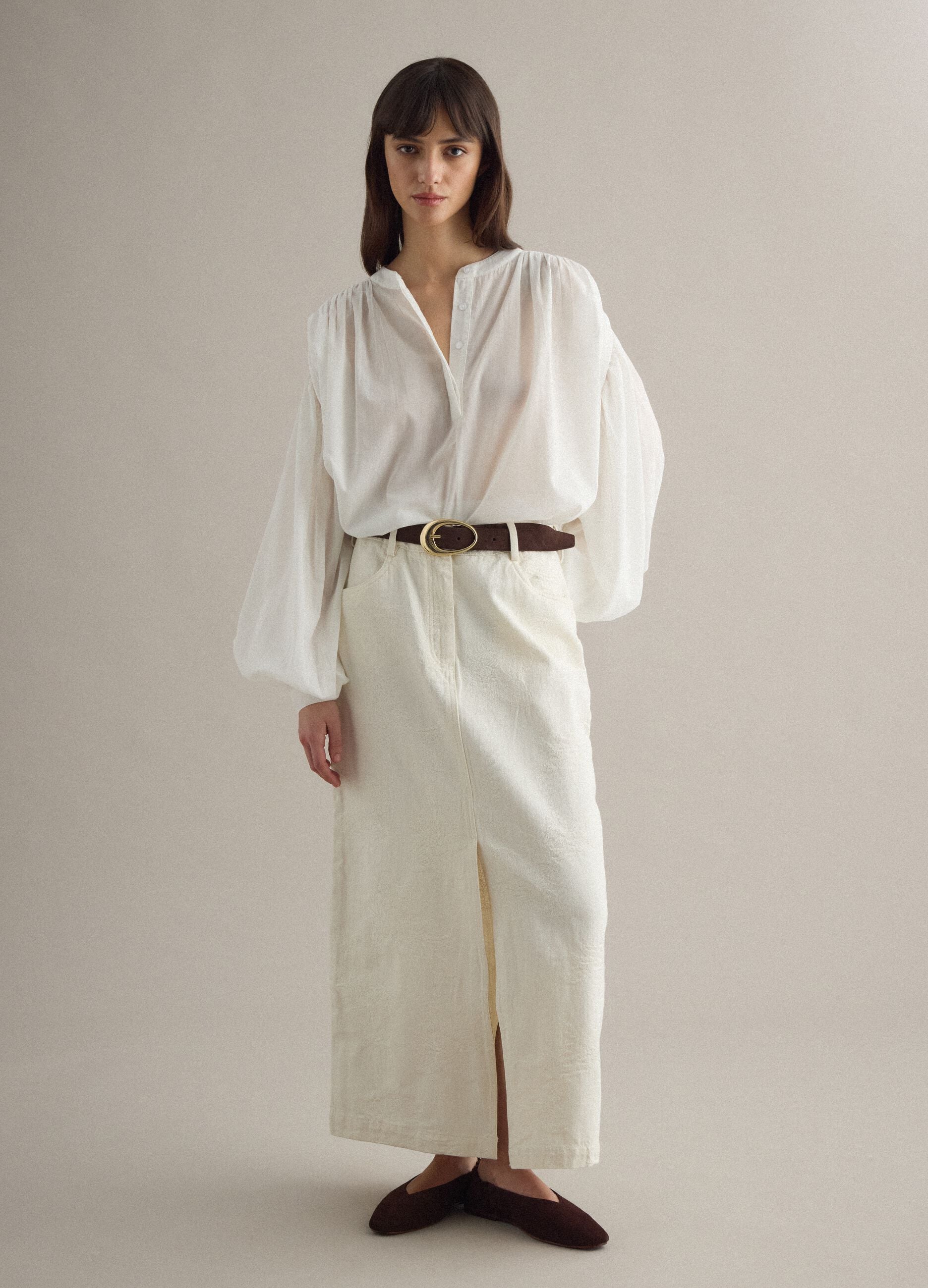 White pure cotton oversized fit blouse with wide sleeves