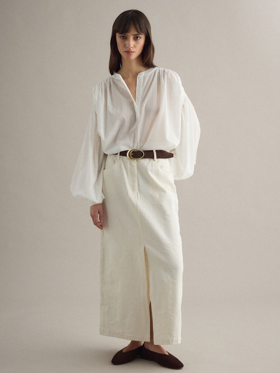 Blusa in puro cotone bianca oversize fit con maniche ampie_2