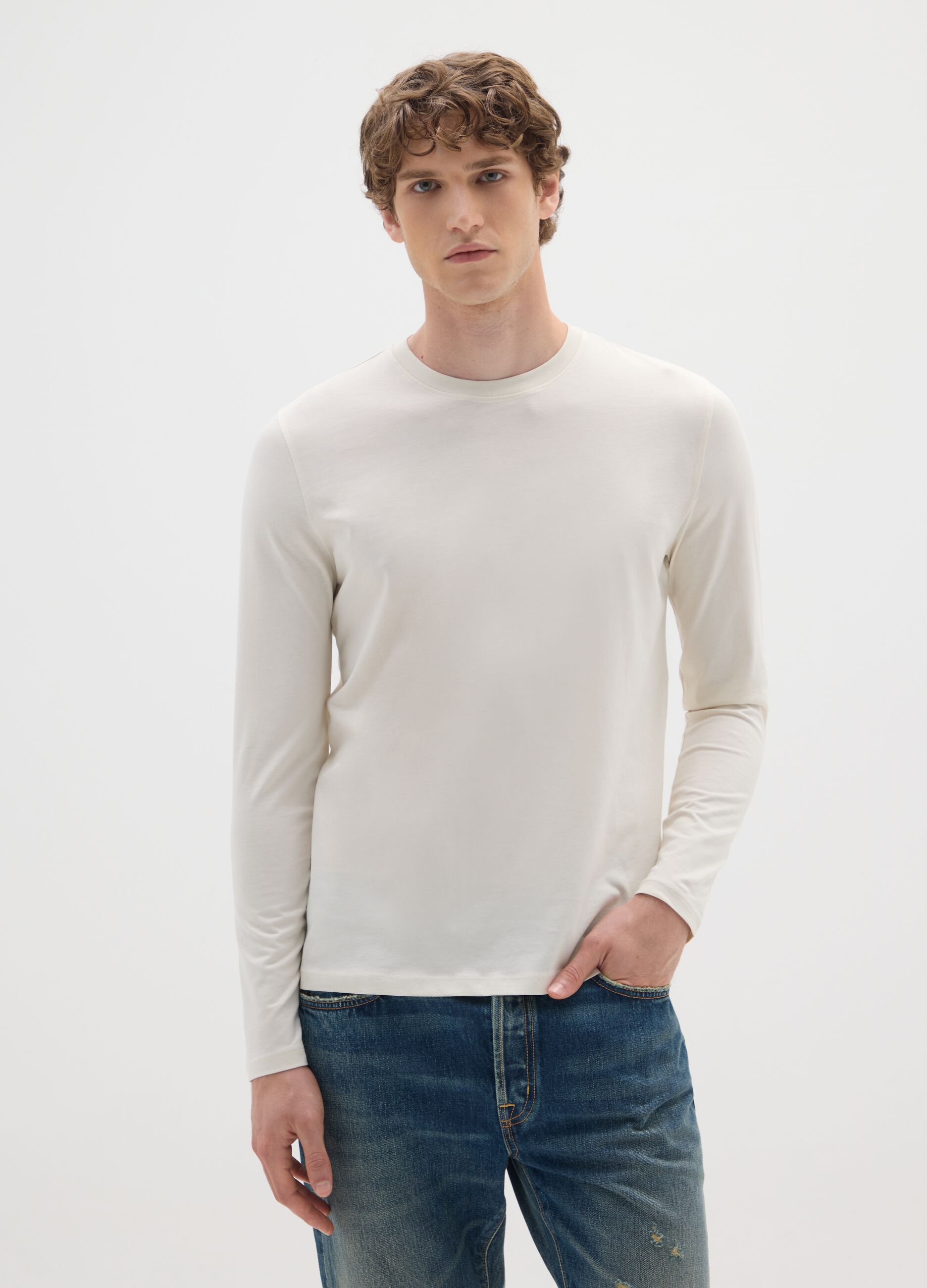 Beige pure cotton regular fit jumper