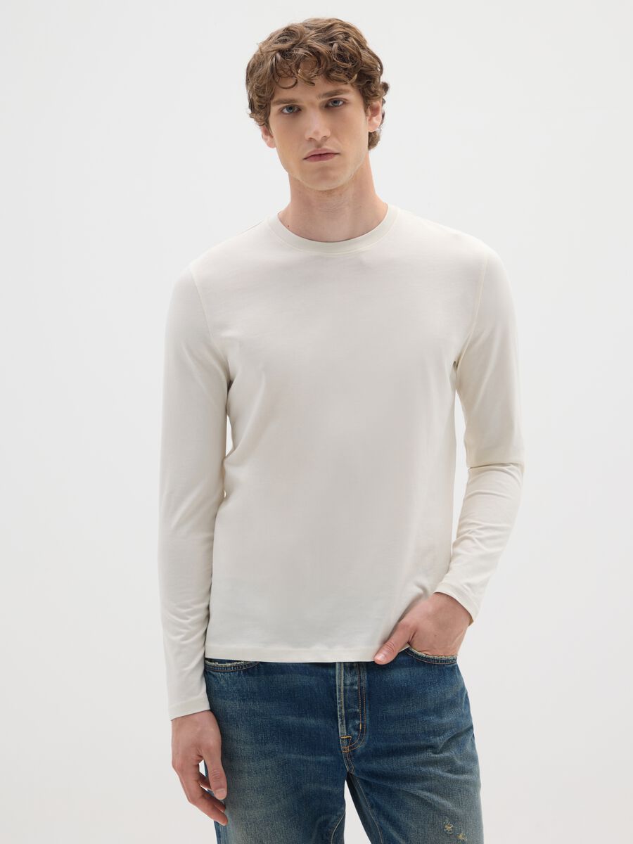 Beige pure cotton regular fit jumper_0